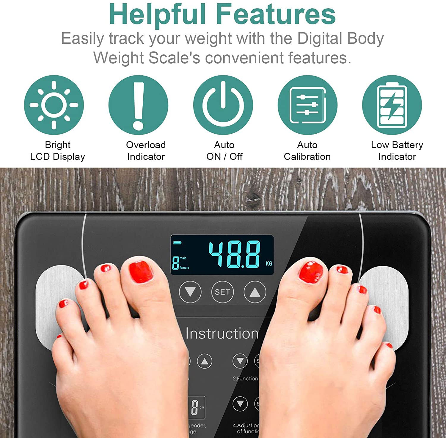 Body Fat LCD Scale, 15 Metrics, 396 lbs Capacity