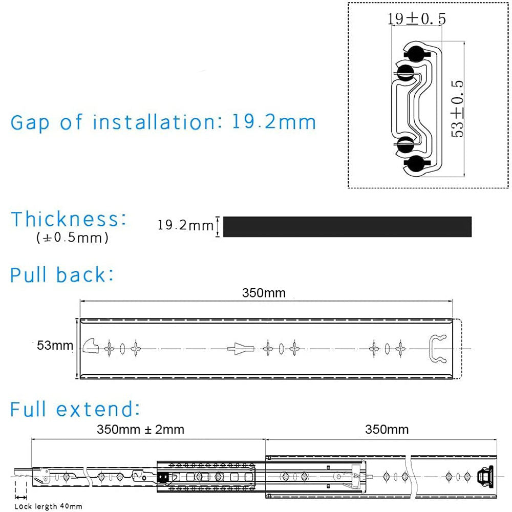 Heavy Duty 14" Locking Drawer Slides 150KG Capacity Rails