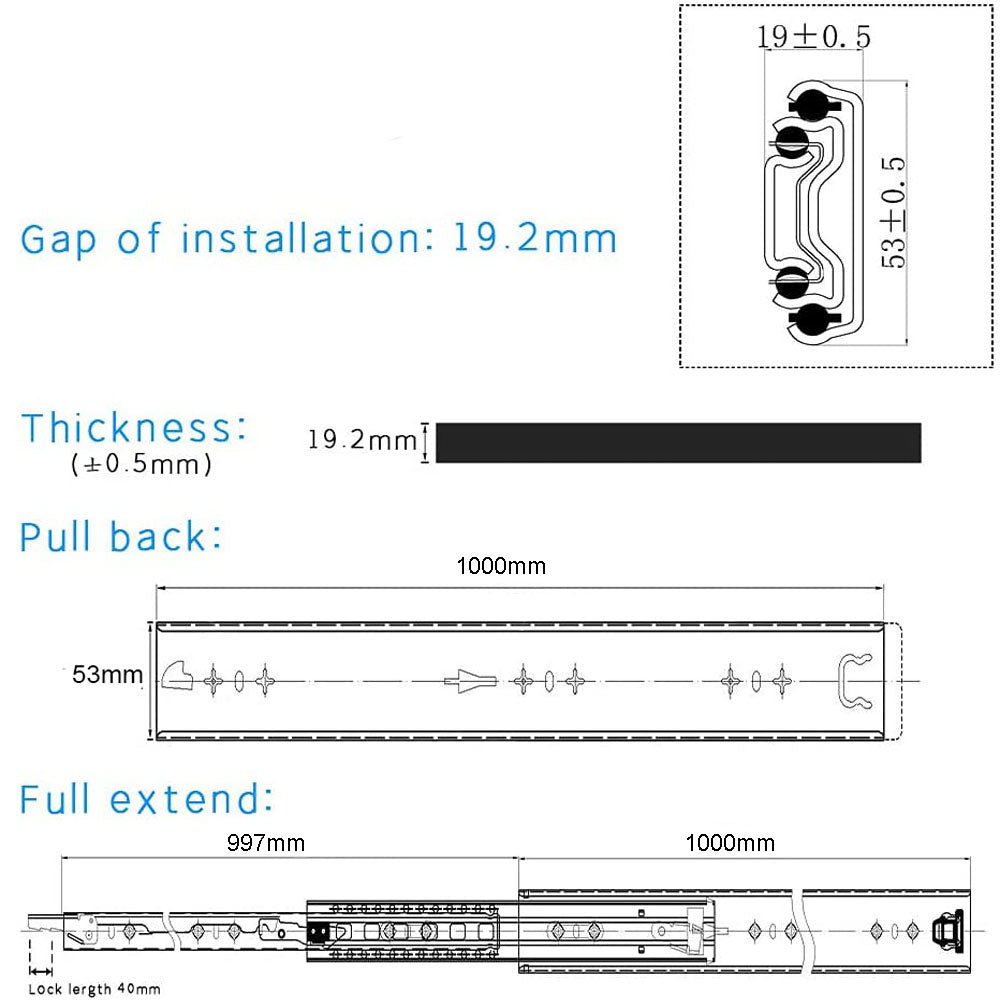 150KG Heavy Duty Locking Drawer Slides, 40in Pair, Full Extension