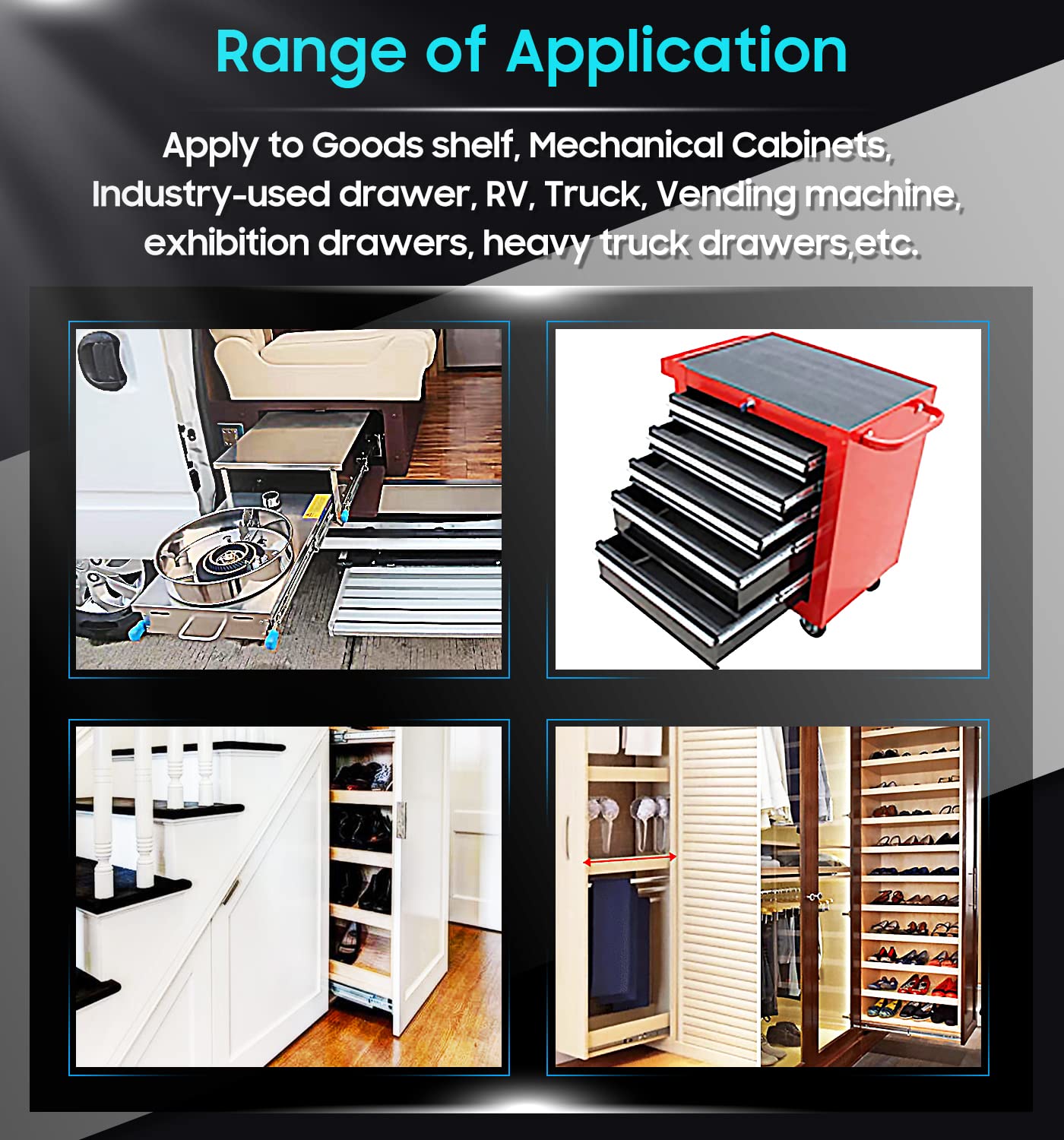 Heavy Duty 56in Locking Drawer Slides 150KG 3-Fold Extension