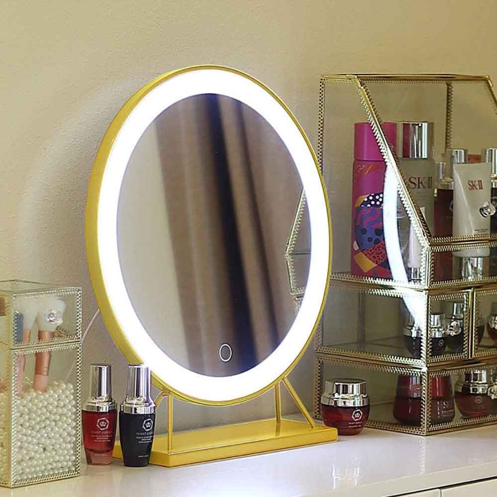 HD LED Touch Screen Vanity Makeup Mirror, 40cm, Gold