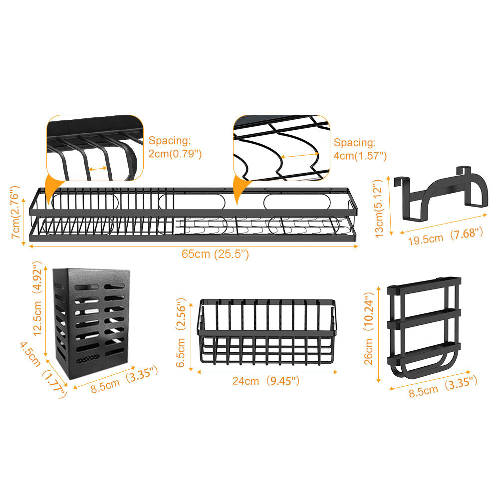 65cm 3-Tier Stainless Steel Over Sink Dish Rack Organizer