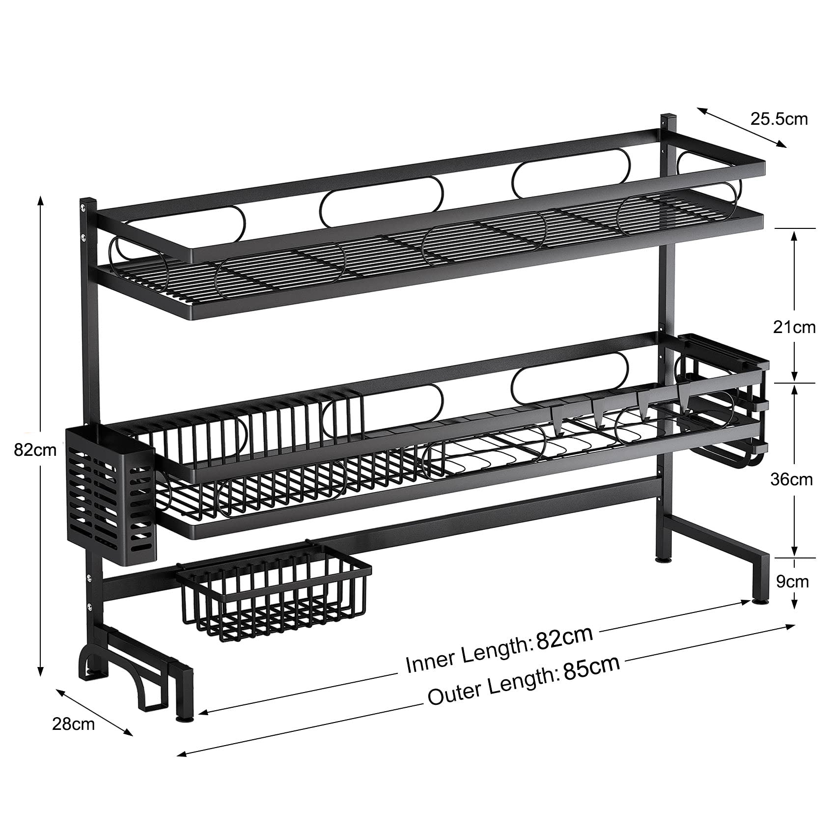 85cm 3 Tier Stainless Over Sink Dish Drying Rack with Anti-Slip Pads