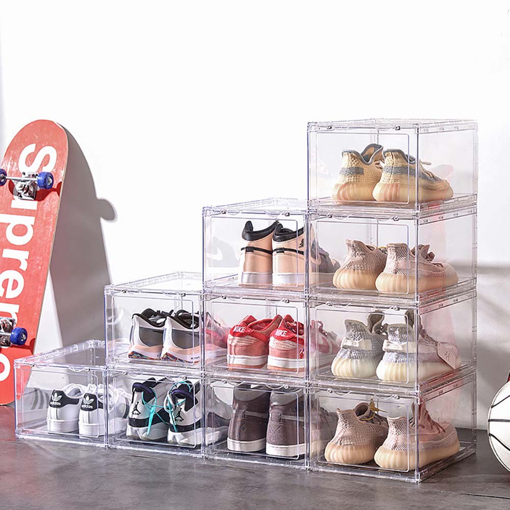 Large Stackable Acrylic Shoe Boxes, 6 Pack with Magnetic Door