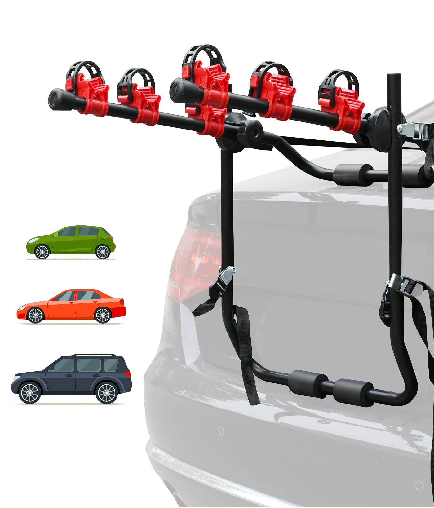 Durable 3-Bike Car Rear Carrier Rack for SUV Sedan Hatchback