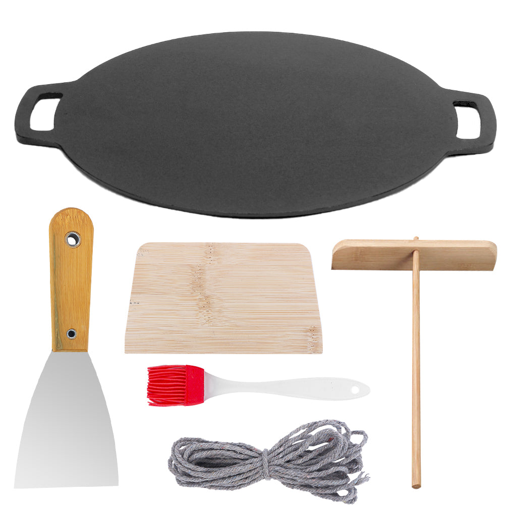 Pre-Seasoned Cast Iron 5pc Crepe Pan Set with Tools