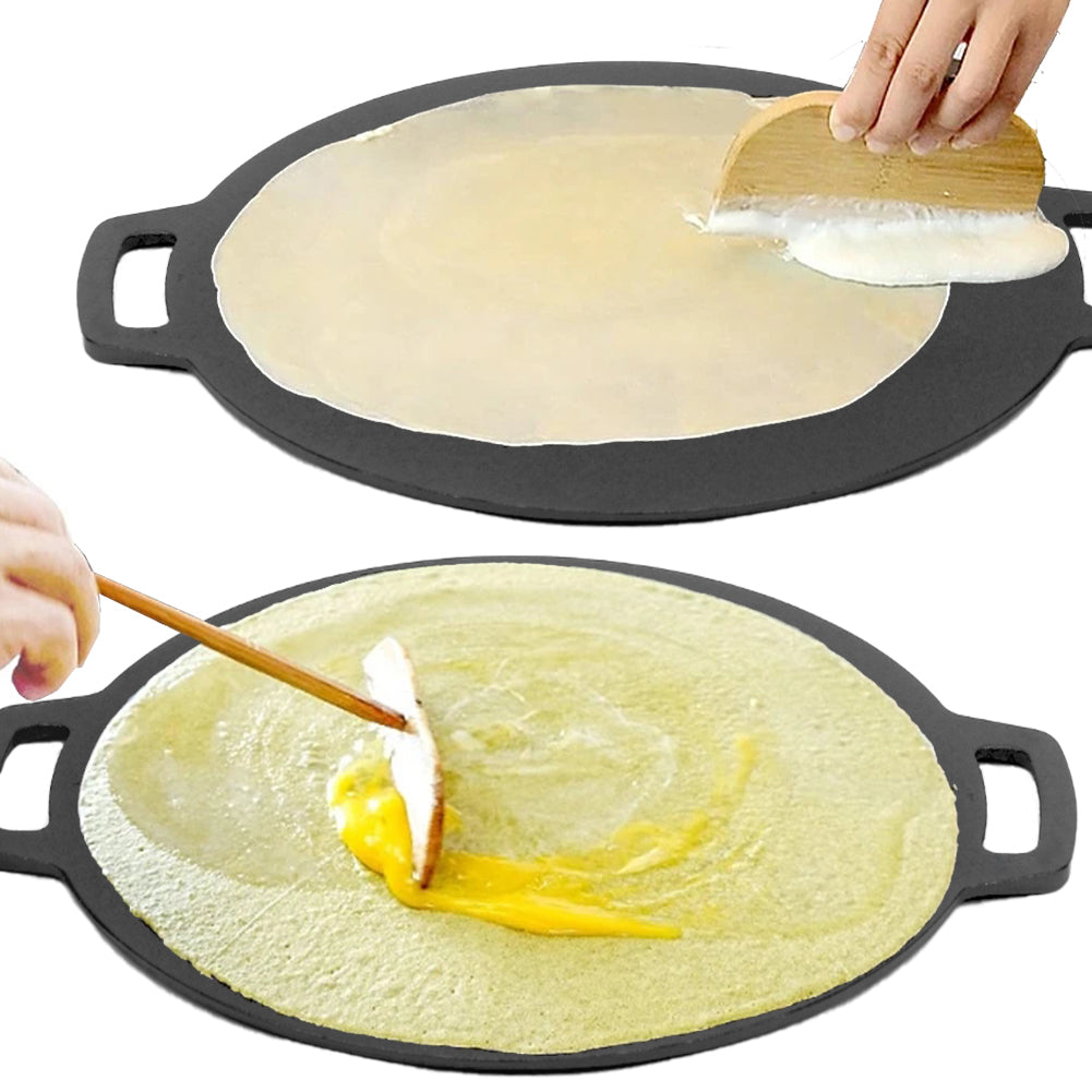 34cm Cast Iron Crepe Pan Set with Ergonomic Handles, 5 Pieces