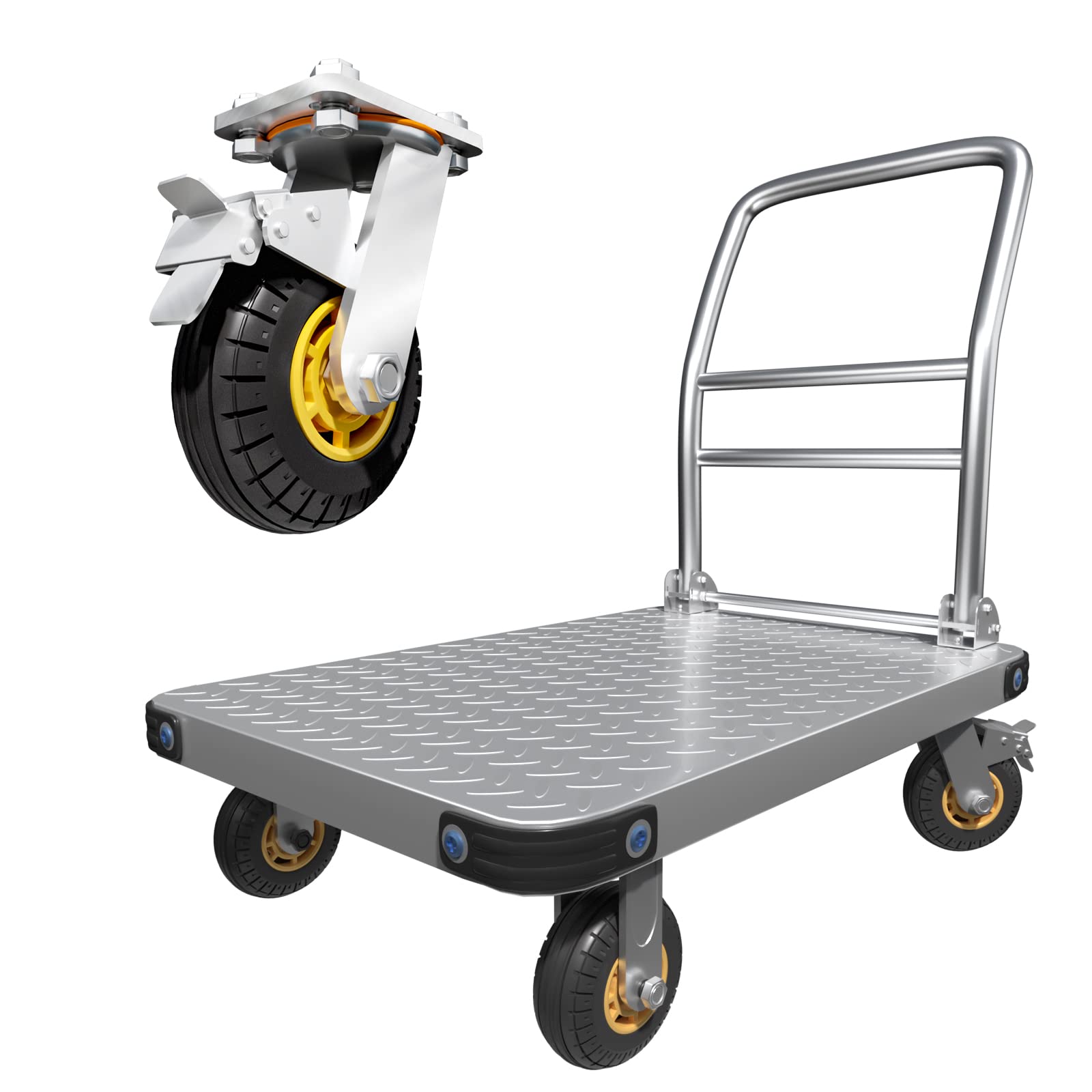 1000KG Foldable Steel Platform Truck with Brake, 90x60cm