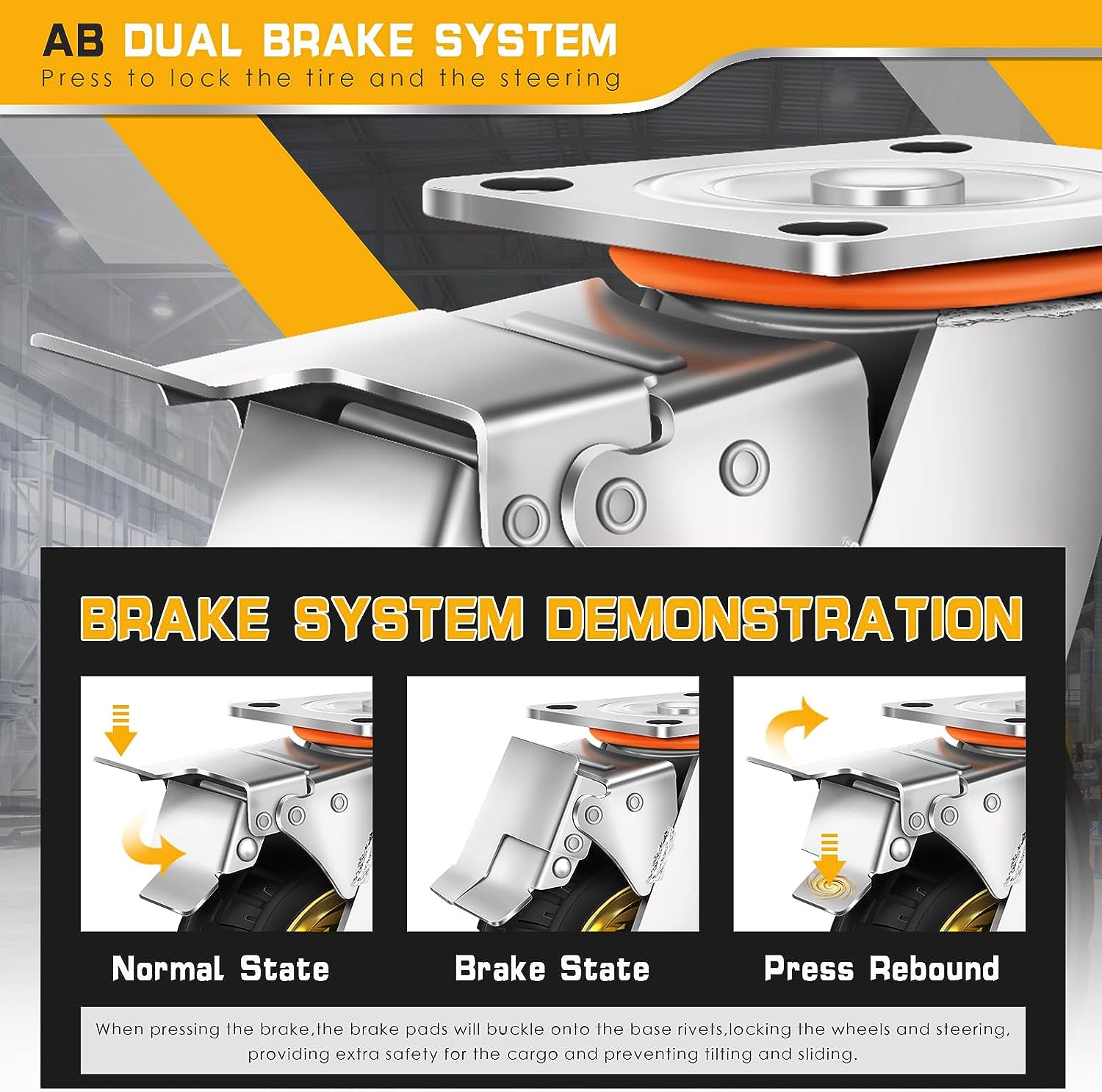 1000KG Foldable Steel Platform Truck with Brake, 90x60cm