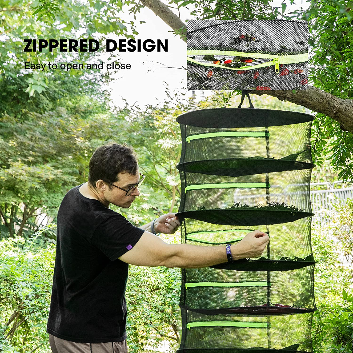 8-Layer 162cm Foldable Mesh Drying Rack for Herbs, Vegetables, Fruits