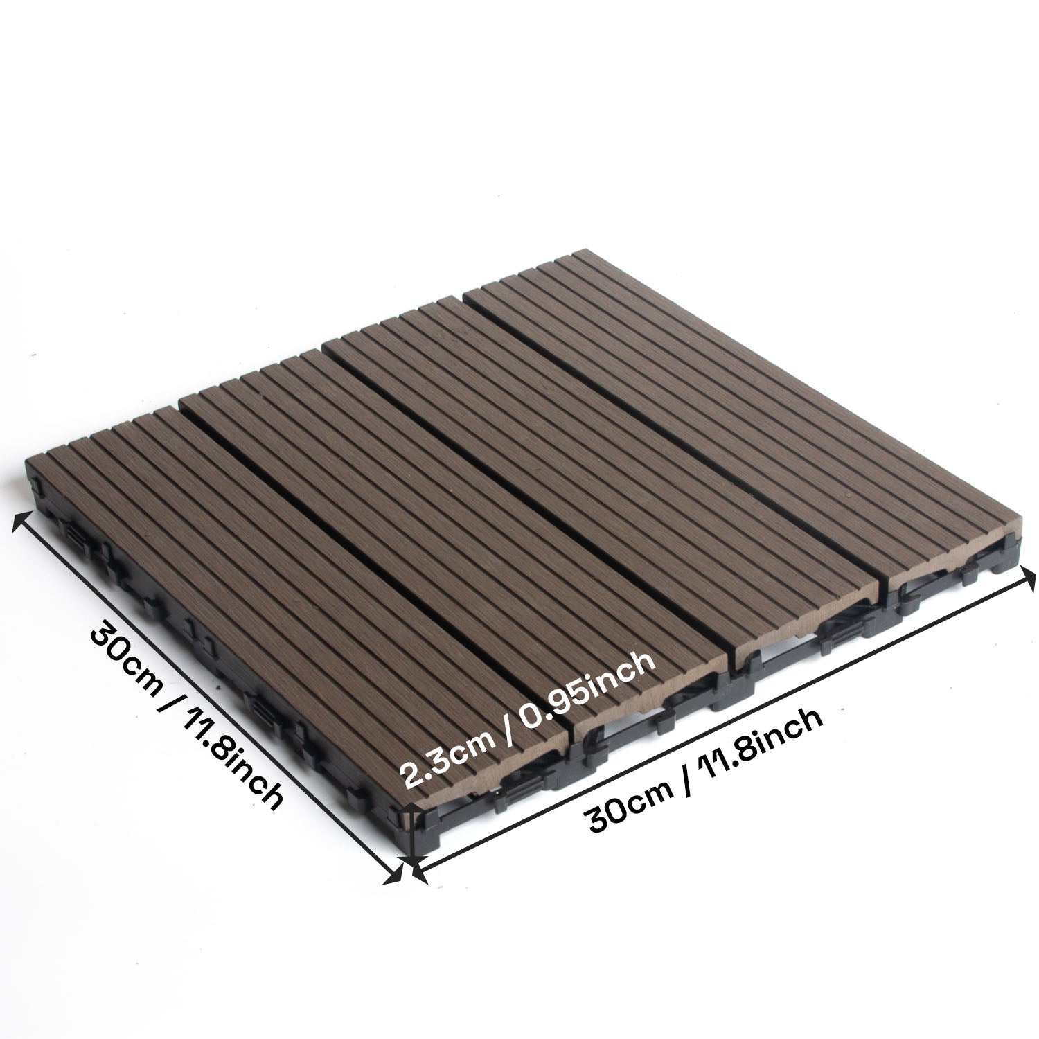 10PCS Interlocking Patio Deck Tiles 30cm x 30cm Outdoor Wood Flooring for Patio Garden Balcony Poolside Walnut