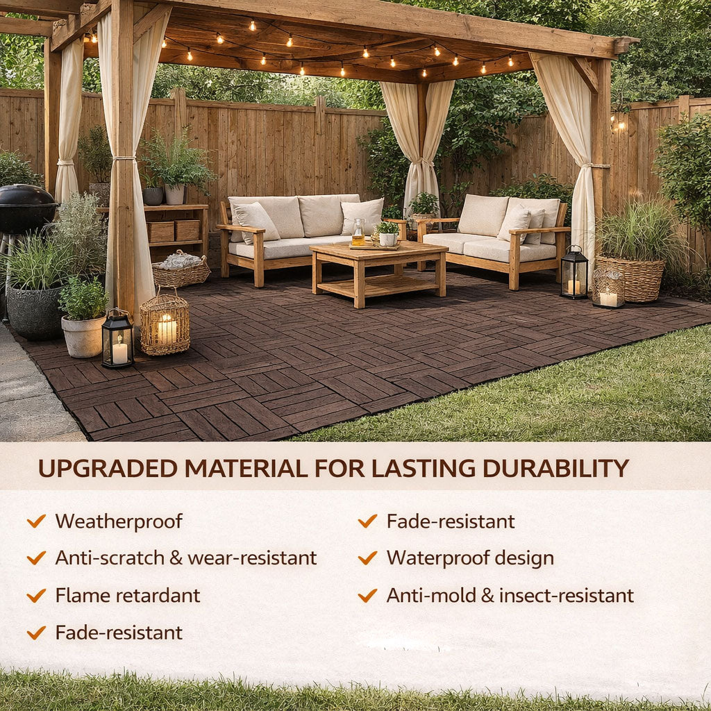 10PCS Interlocking Patio Deck Tiles 30cm x 30cm Outdoor Wood Flooring for Patio Garden Balcony Poolside Walnut