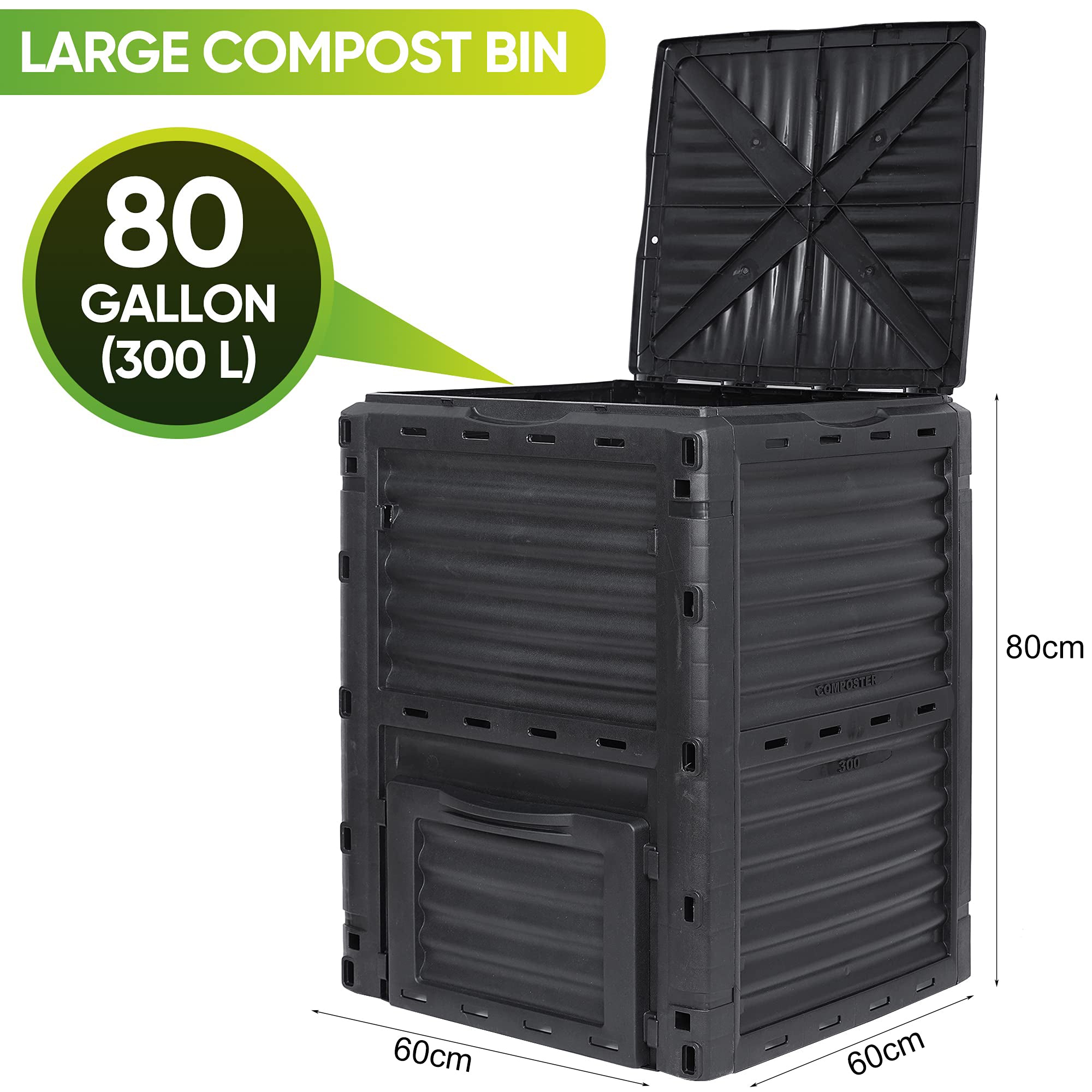 300L BPA-Free Garden Compost Bin with Air Vents