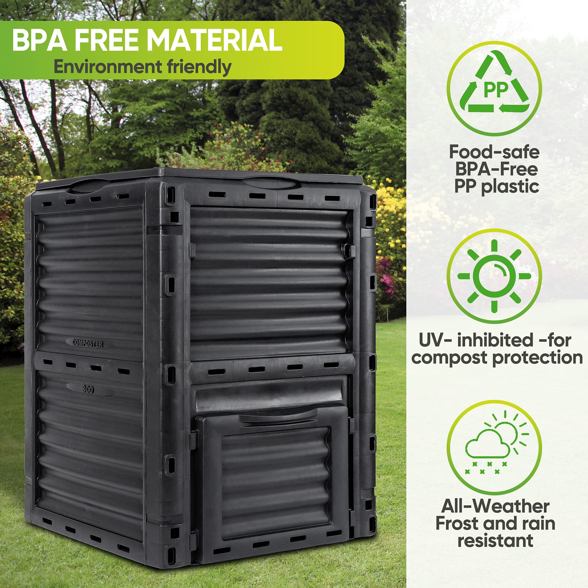 300L BPA-Free Garden Compost Bin with Air Vents