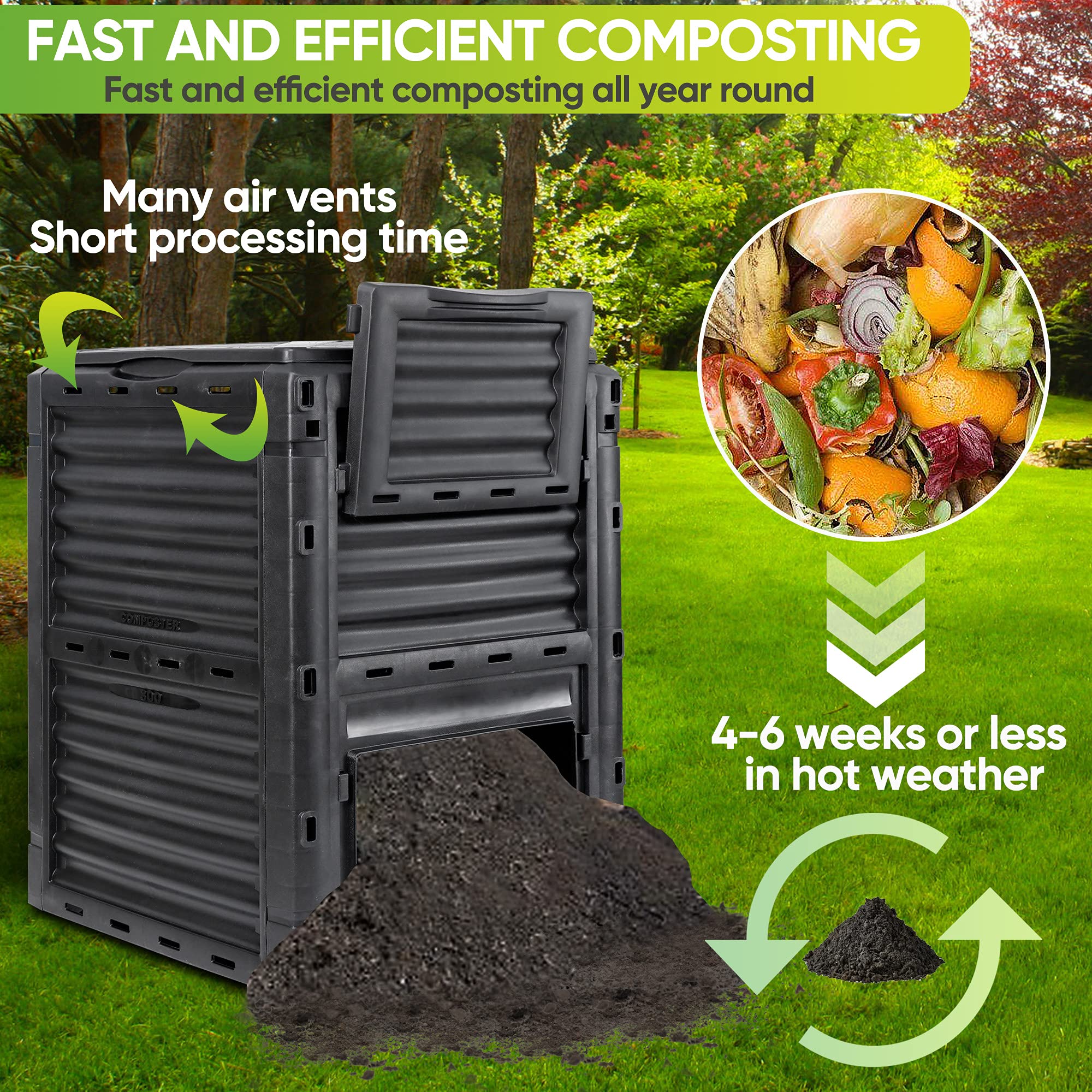 300L BPA-Free Garden Compost Bin with Air Vents