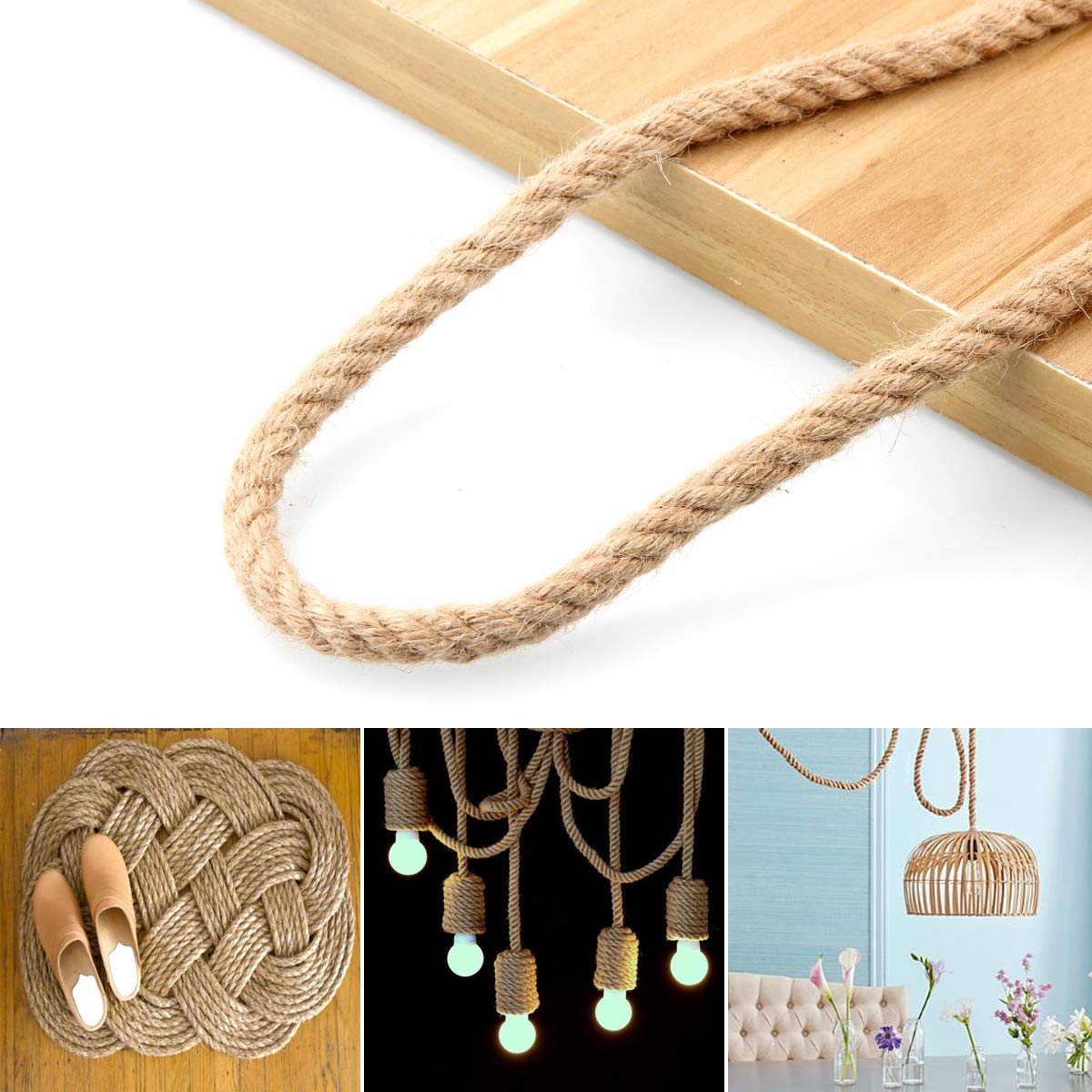 50m Sisal 10mm Rope Natural Twine Cord Thick Jute Hemp Manila Crafting Home Decor