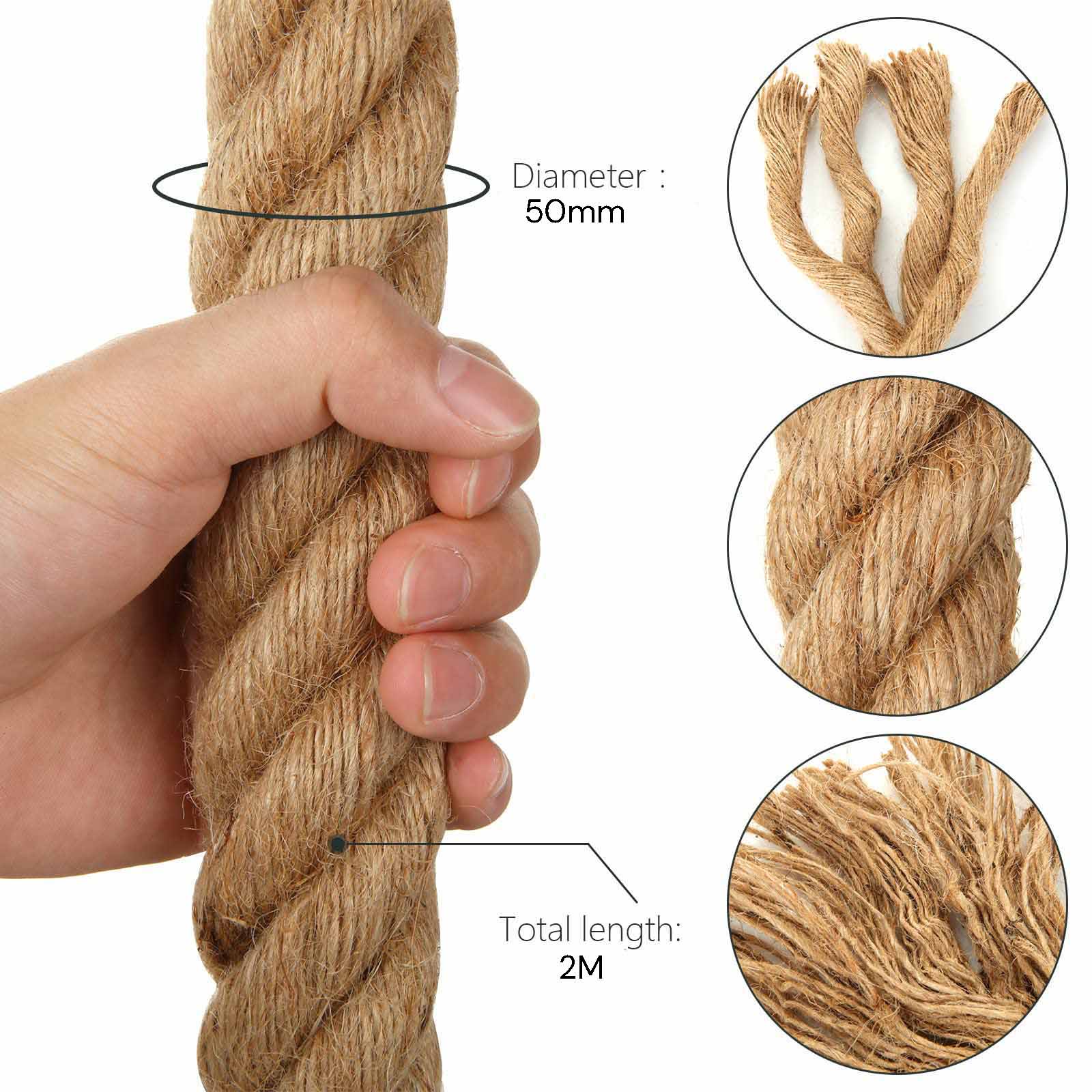 Heavy-Duty 2m 50mm Natural Jute Sisal Rope for Crafts & Decor