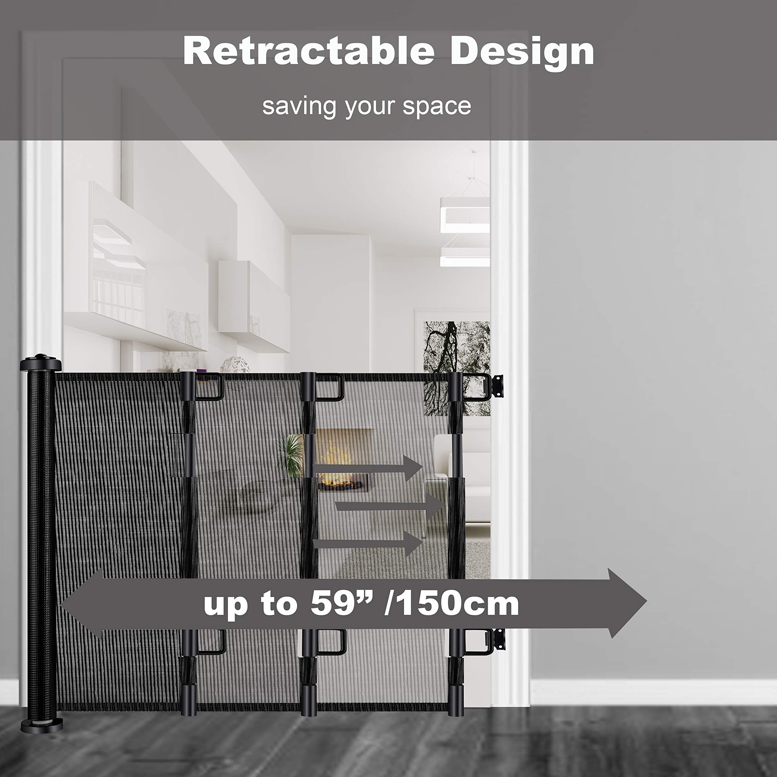 Retractable 1.5M Baby Gate, One-Handed Operation, Indoor-Outdoor Safety