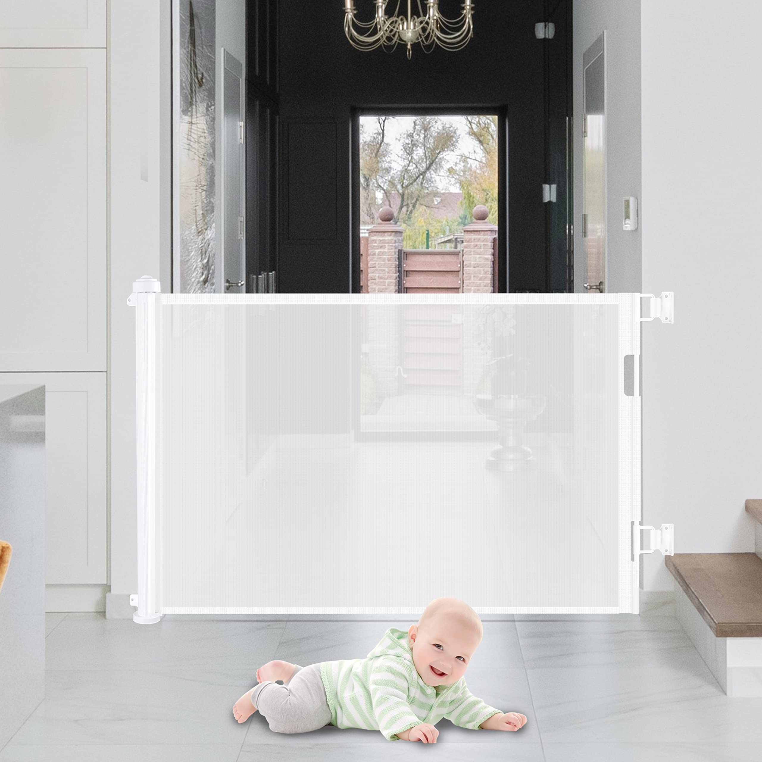 Retractable 3M Doorways Hallways Stairs Baby Gate Dog Pet Gate Indoor Outdoor Safety Gates White