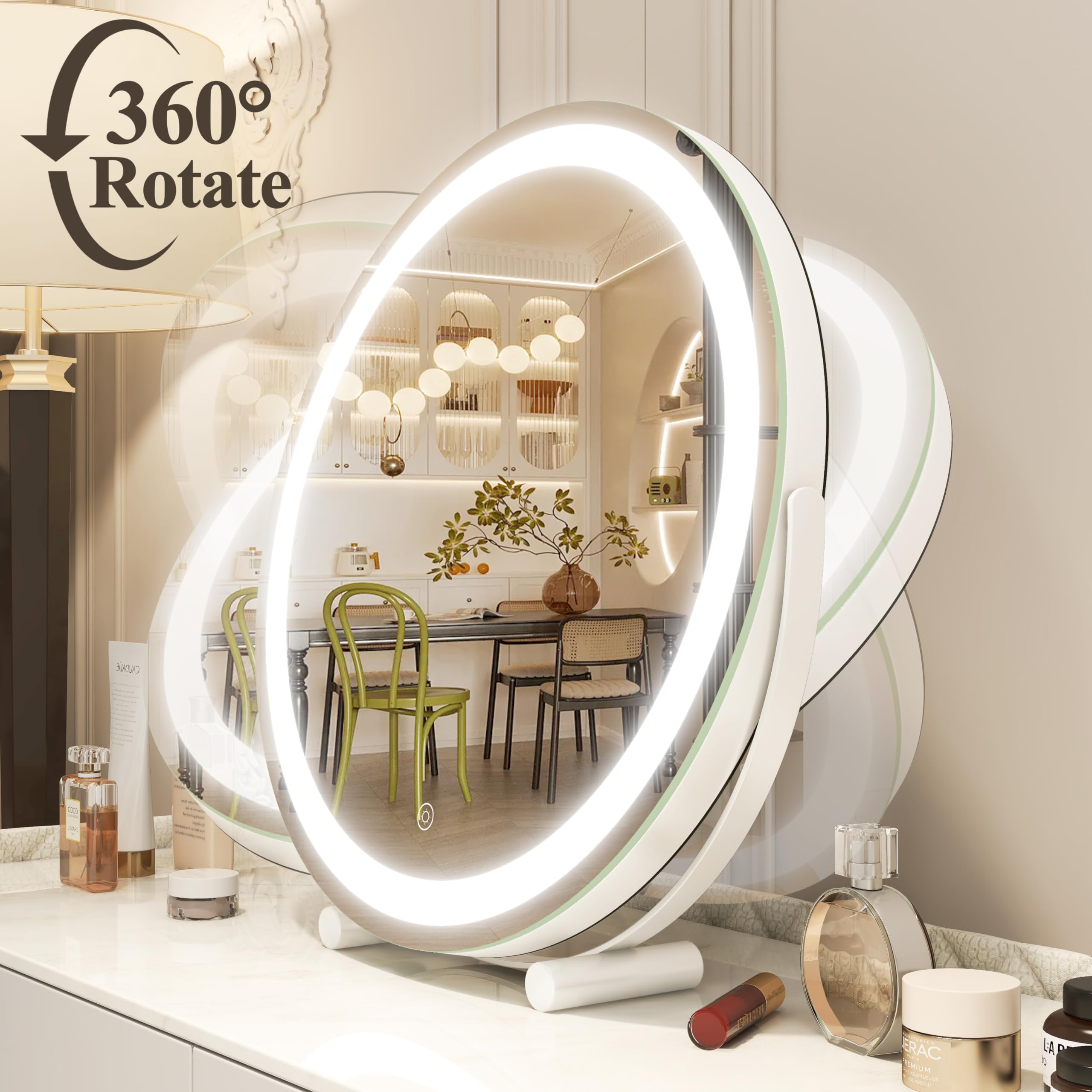 45cm LED Touch Vanity Mirror with Tricolor Lights, Dimming, 360° Rotation