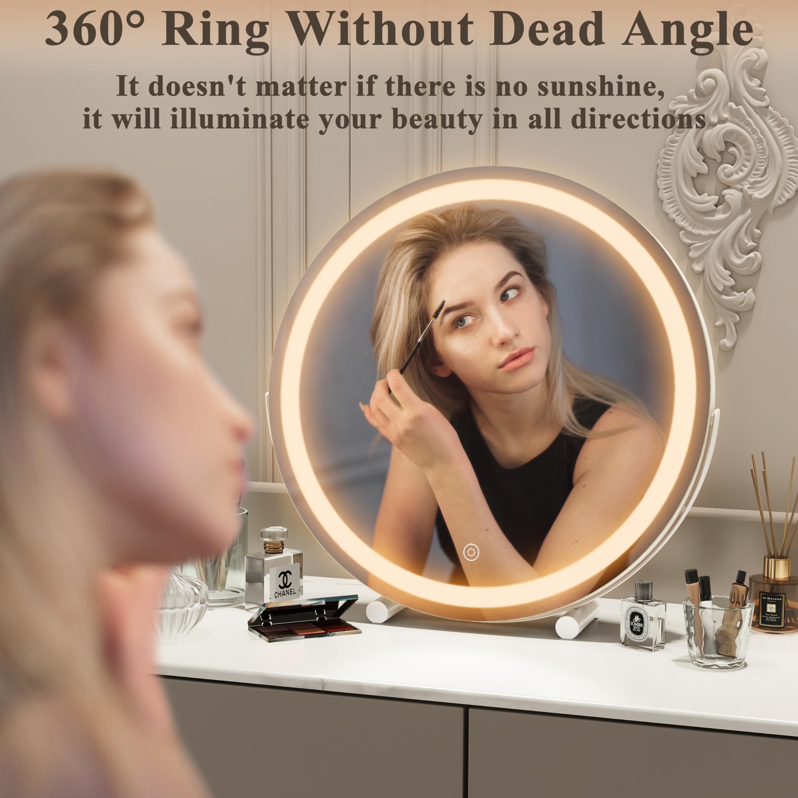 45cm LED Touch Vanity Mirror with Tricolor Lights, Dimming, 360° Rotation