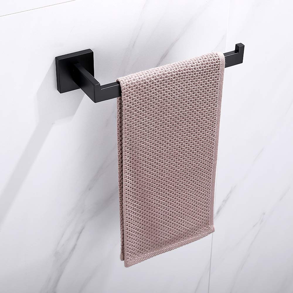 Square Hand Towel Holder Ring Wall Mounted Modern Towel Bar Bathroom Kitchen Black