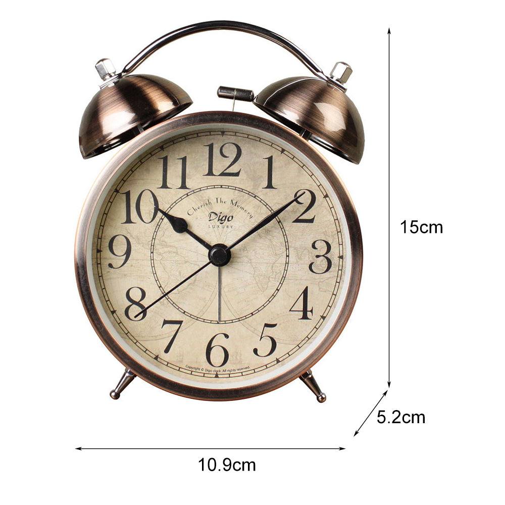 Loud Twin Bell Alarm Clock, Non-Ticking, Metal Frame, Backlight