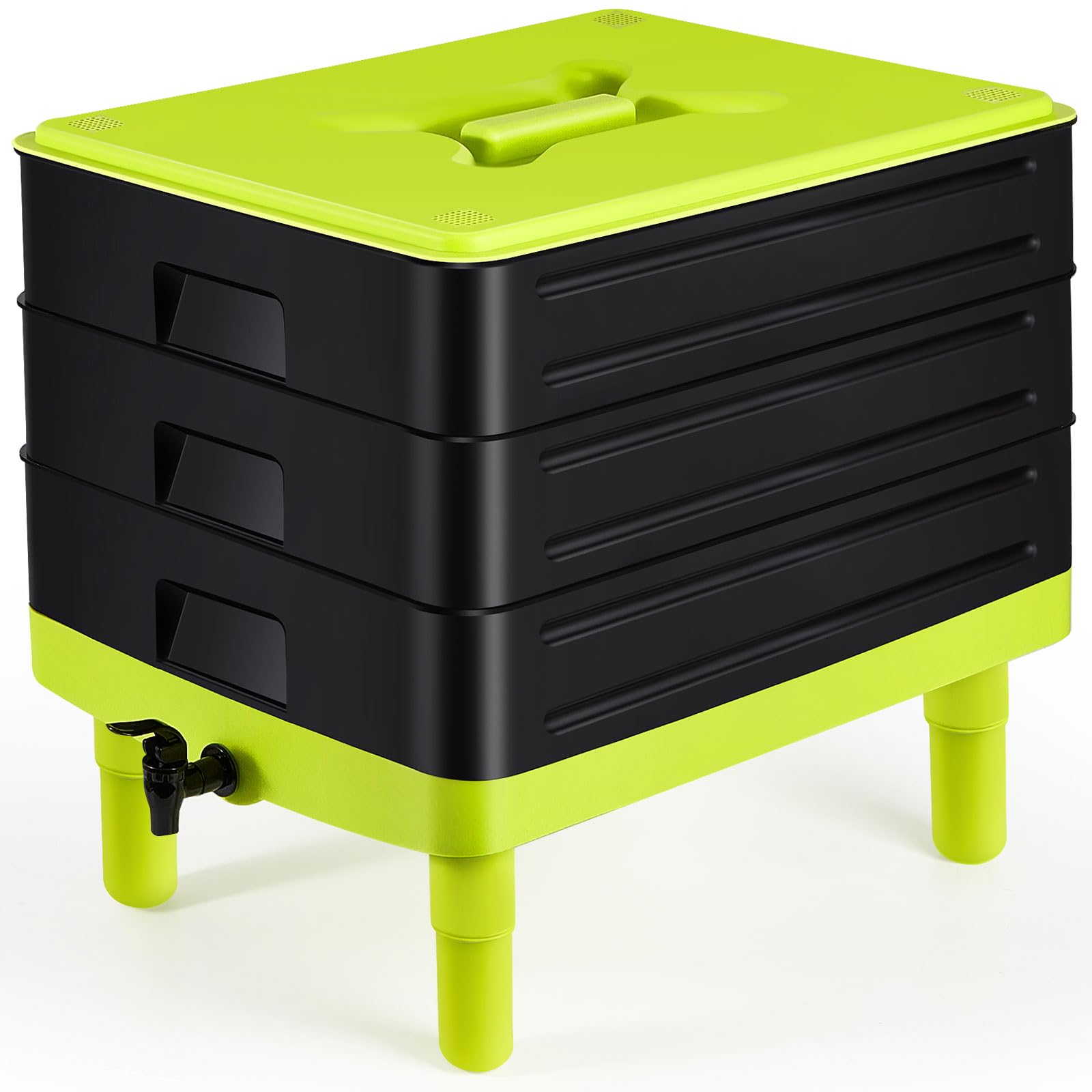 60L Large 3-Tray Worm Composter with Spigot – Indoor/Outdoor