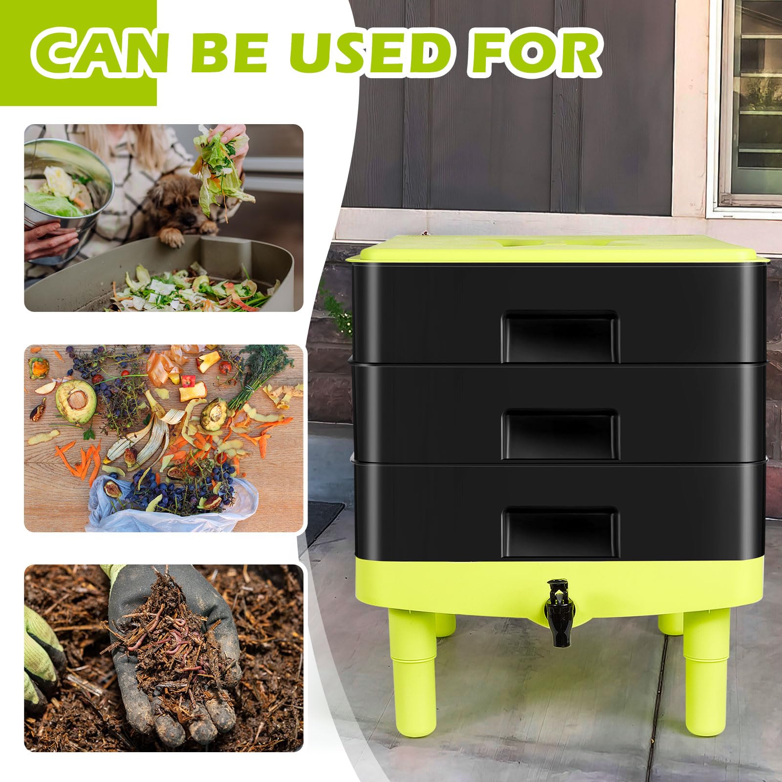 60L Large 3-Tray Worm Composter with Spigot – Indoor/Outdoor