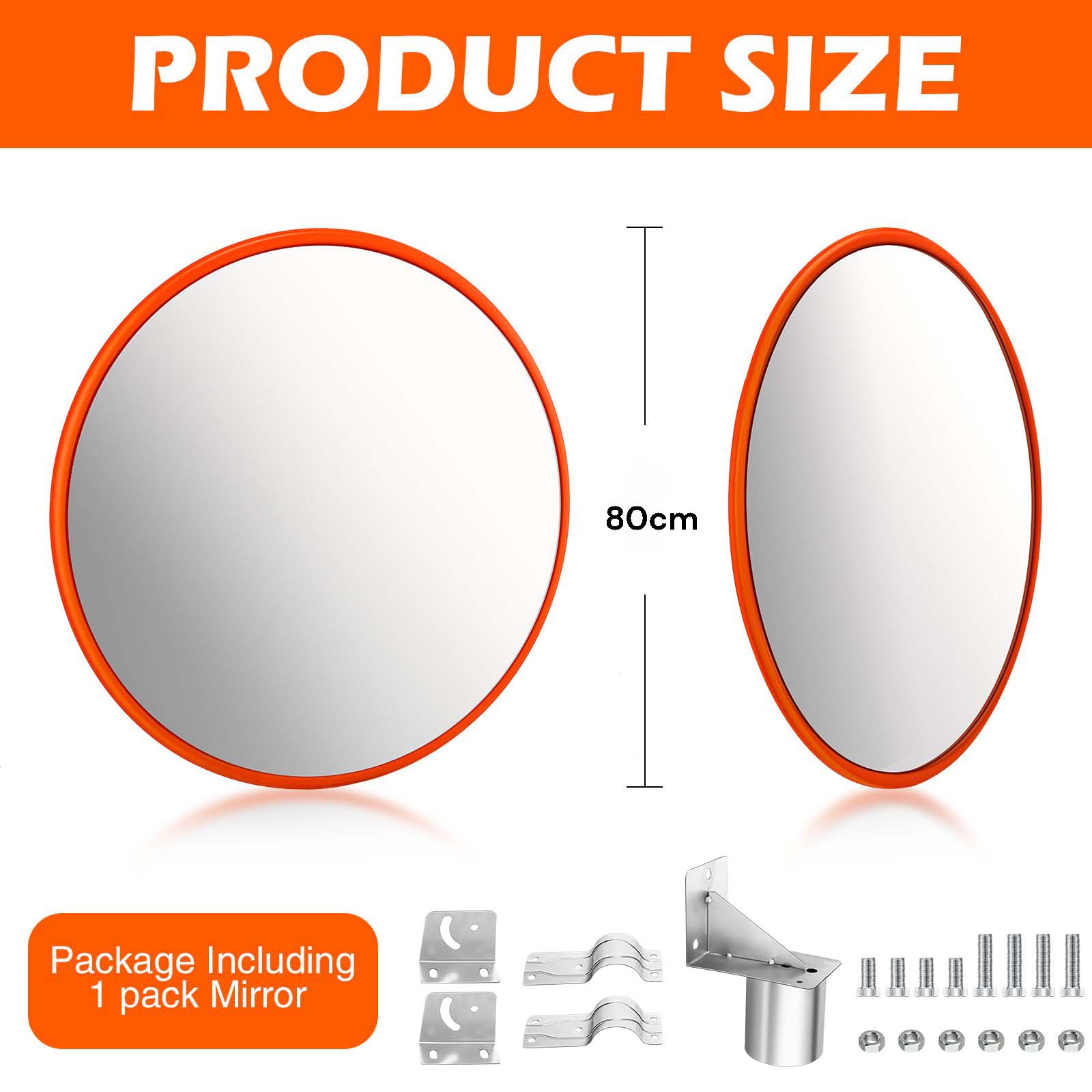 80cm Wide Angle Curved Convex Traffic Mirror with Mounting Kit