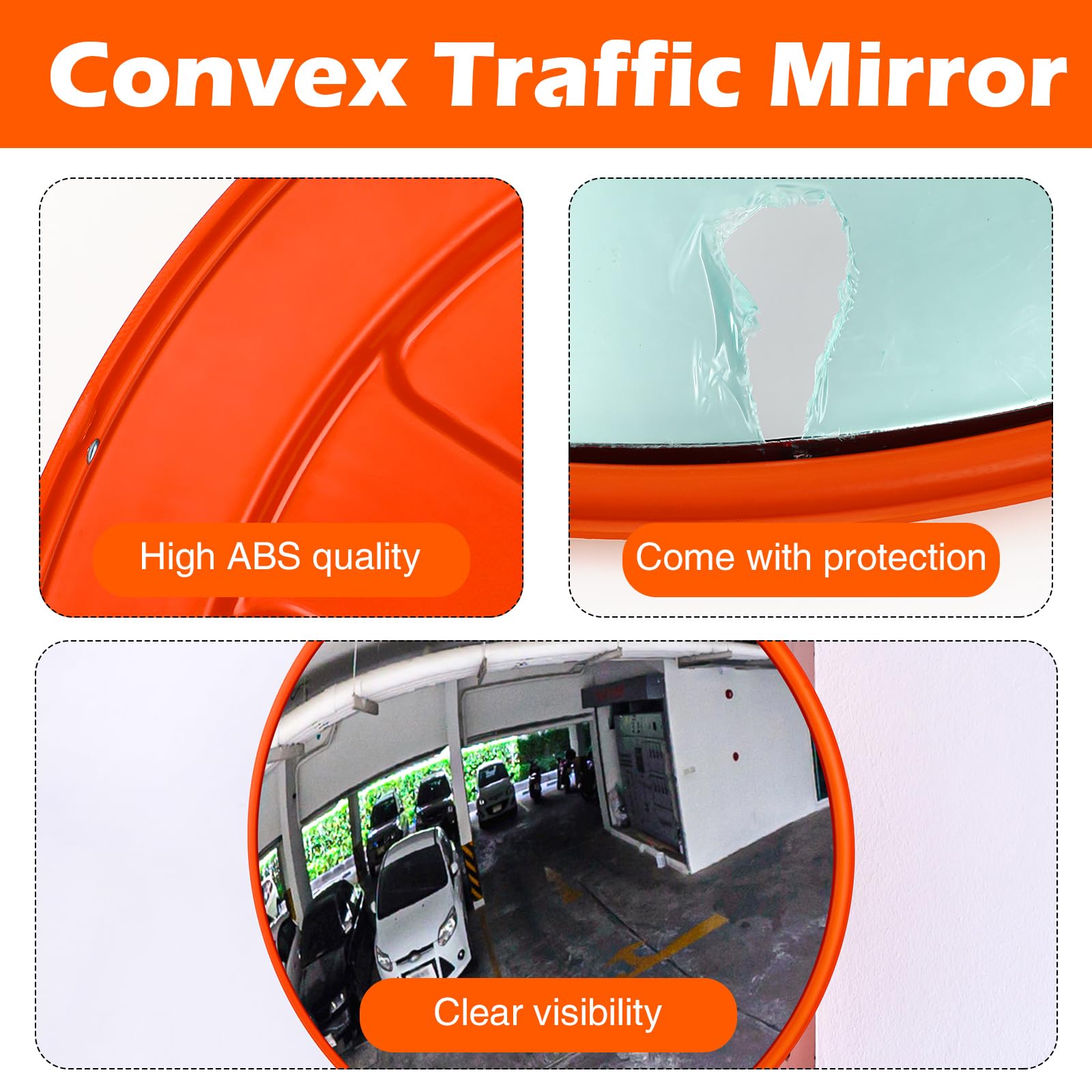 80cm Wide Angle Curved Convex Traffic Mirror with Mounting Kit