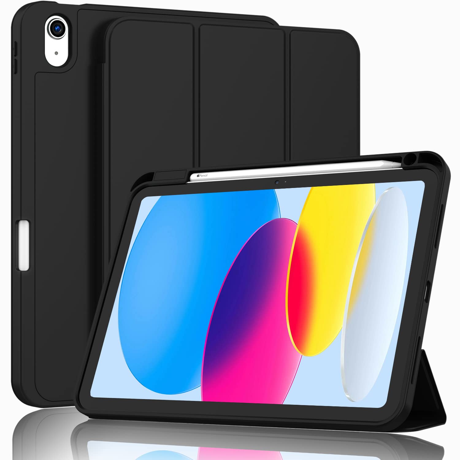 Smart iPad 10.9 Case 2022, Pencil Holder, Auto Wake Black