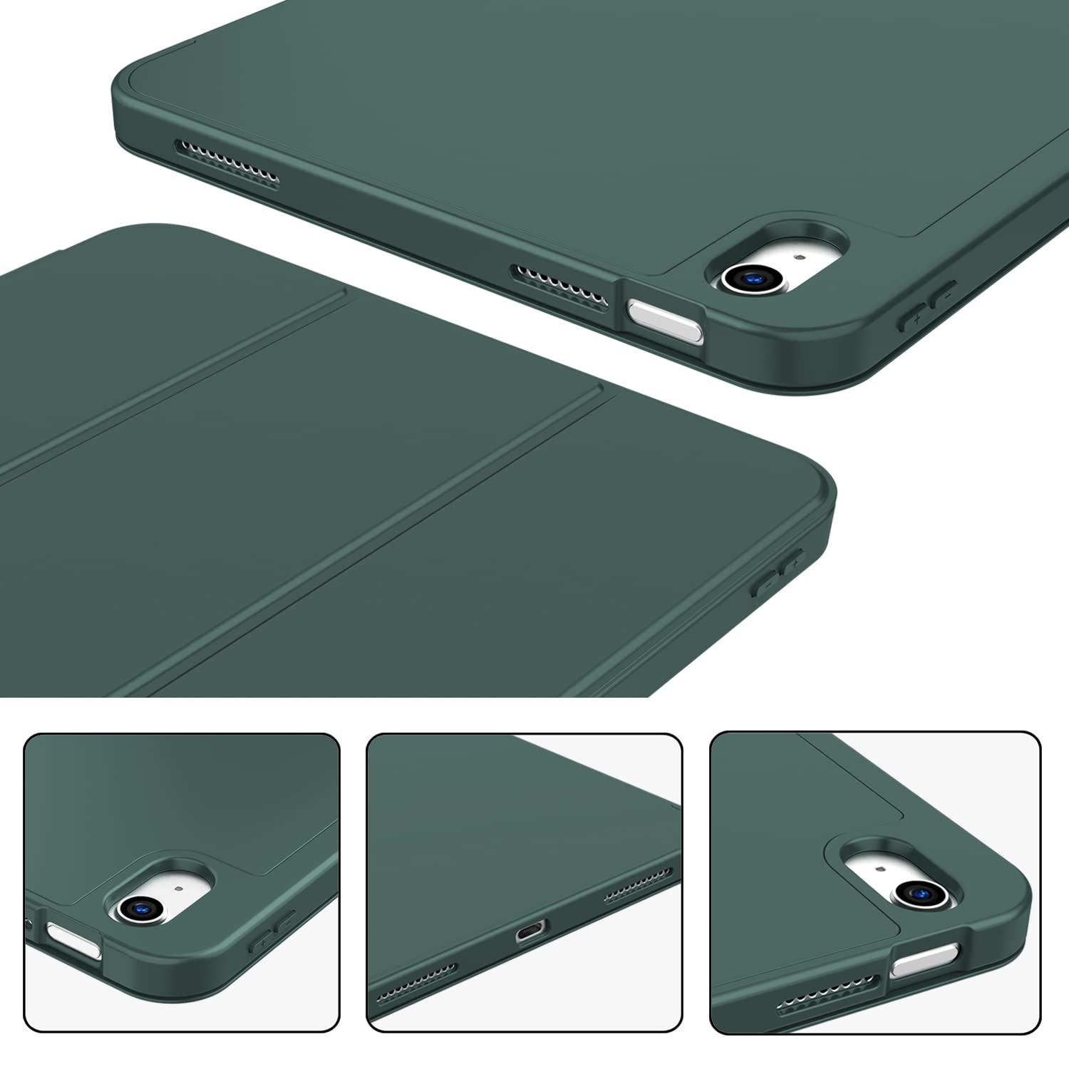 iPad 10.9 Case 2022 with Pencil Holder, Auto Wake Sleep, Dark Green