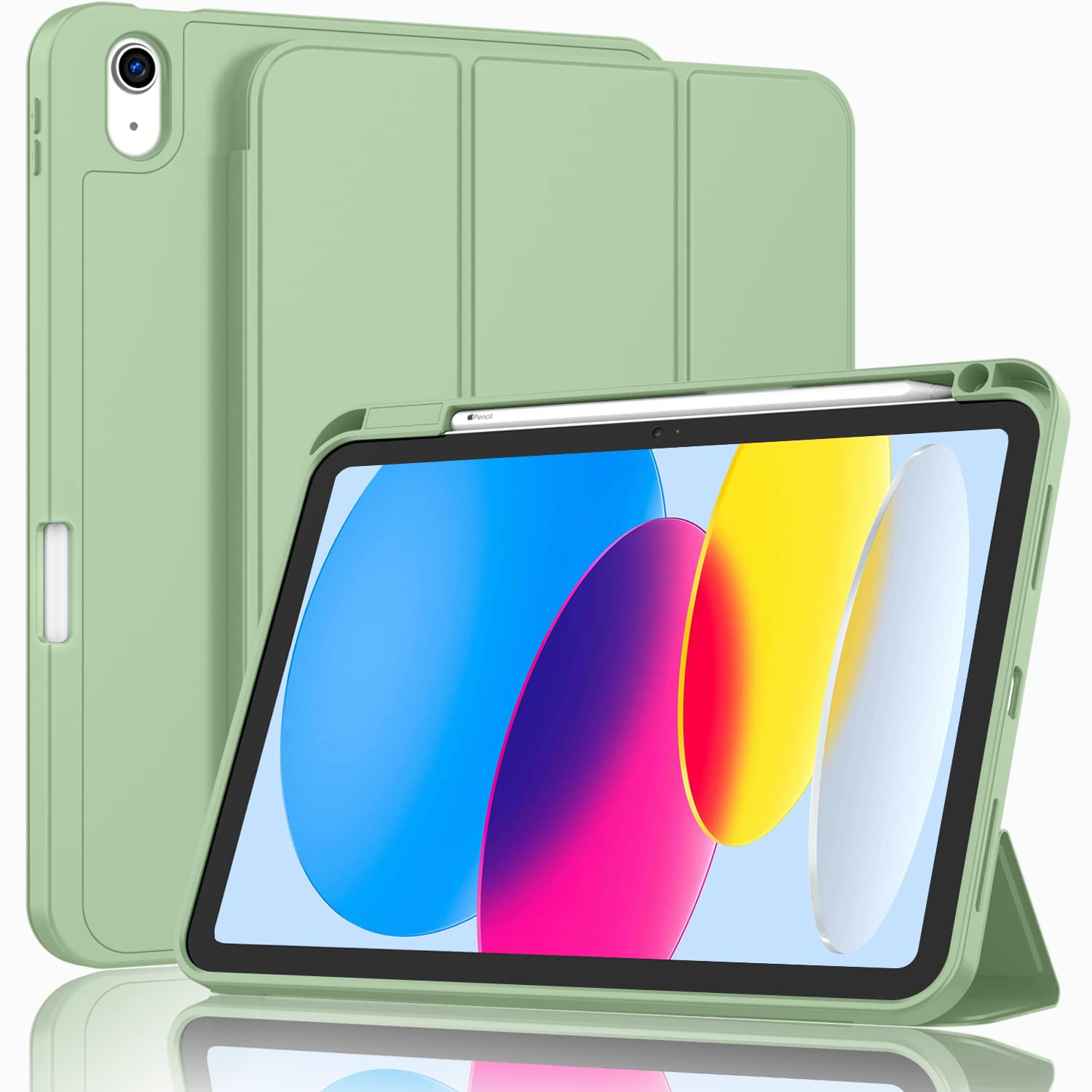 iPad 10th Case 10.9 Inch 2022 w/ Pencil Holder, TPU, Green