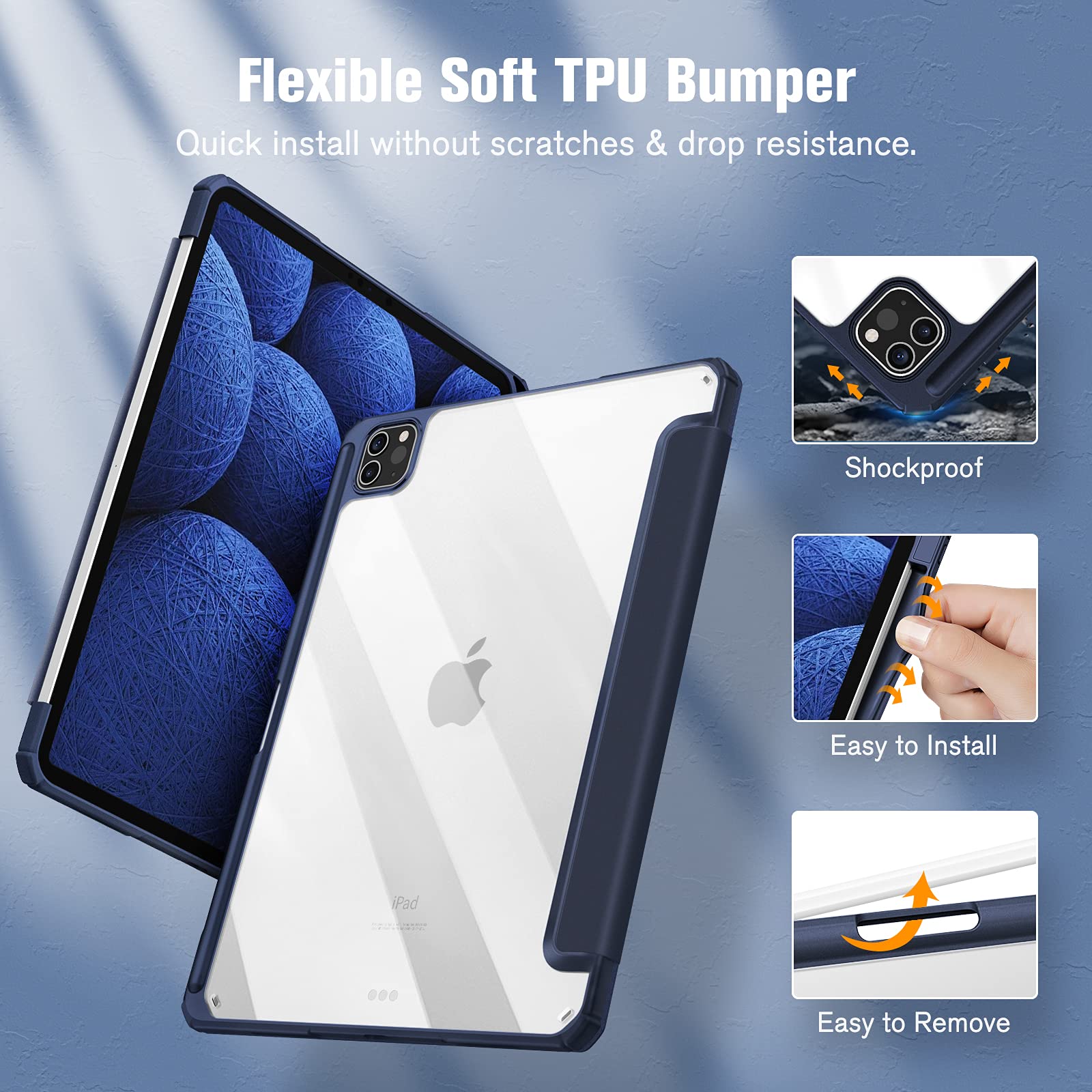 Premium TPU Smart Case for iPad Pro 11 Inch 2020-2022 Navy