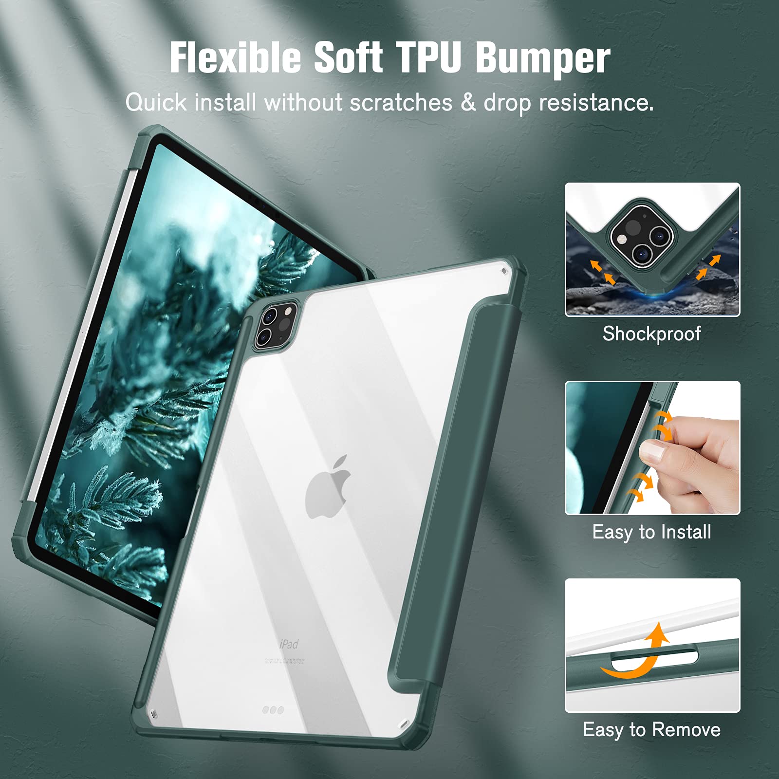 Premium Smart TPU Case iPad Pro 11 Inch, Stand, Pencil Holder