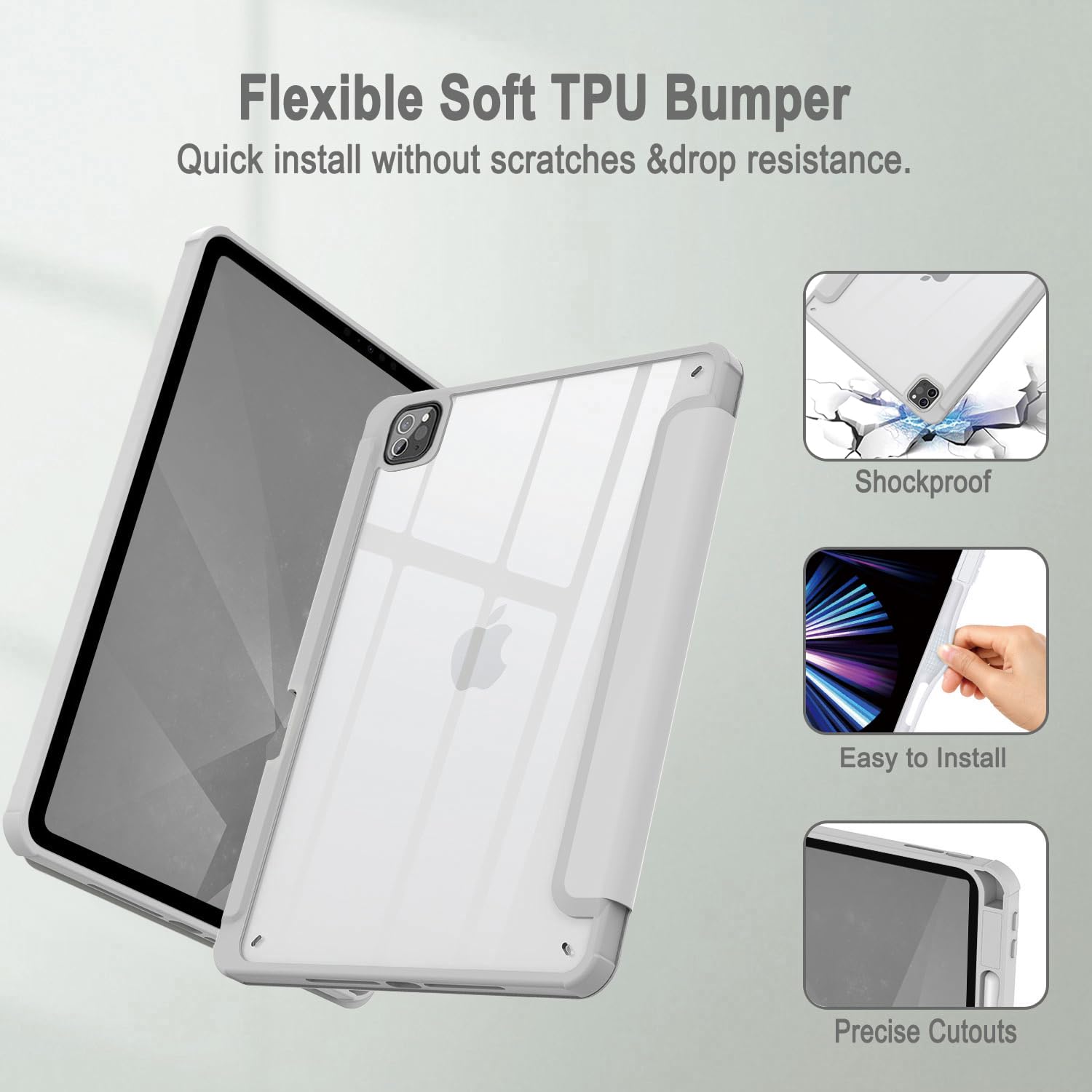 Soft TPU Smart Case for iPad Pro 11" 2020-2022, Auto Sleep/Wake