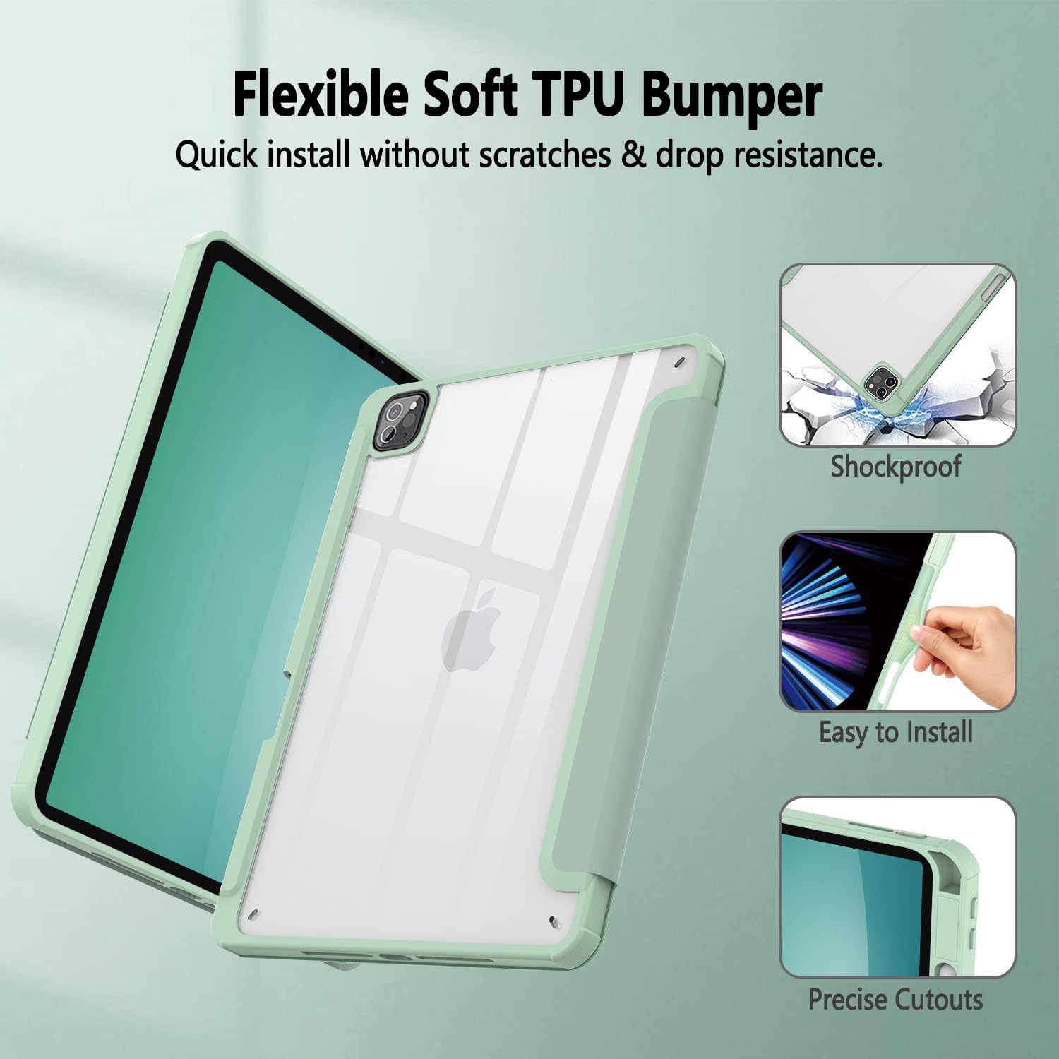 Premium Green TPU Smart Case w/ Pencil Holder for iPad Pro 11 Inch