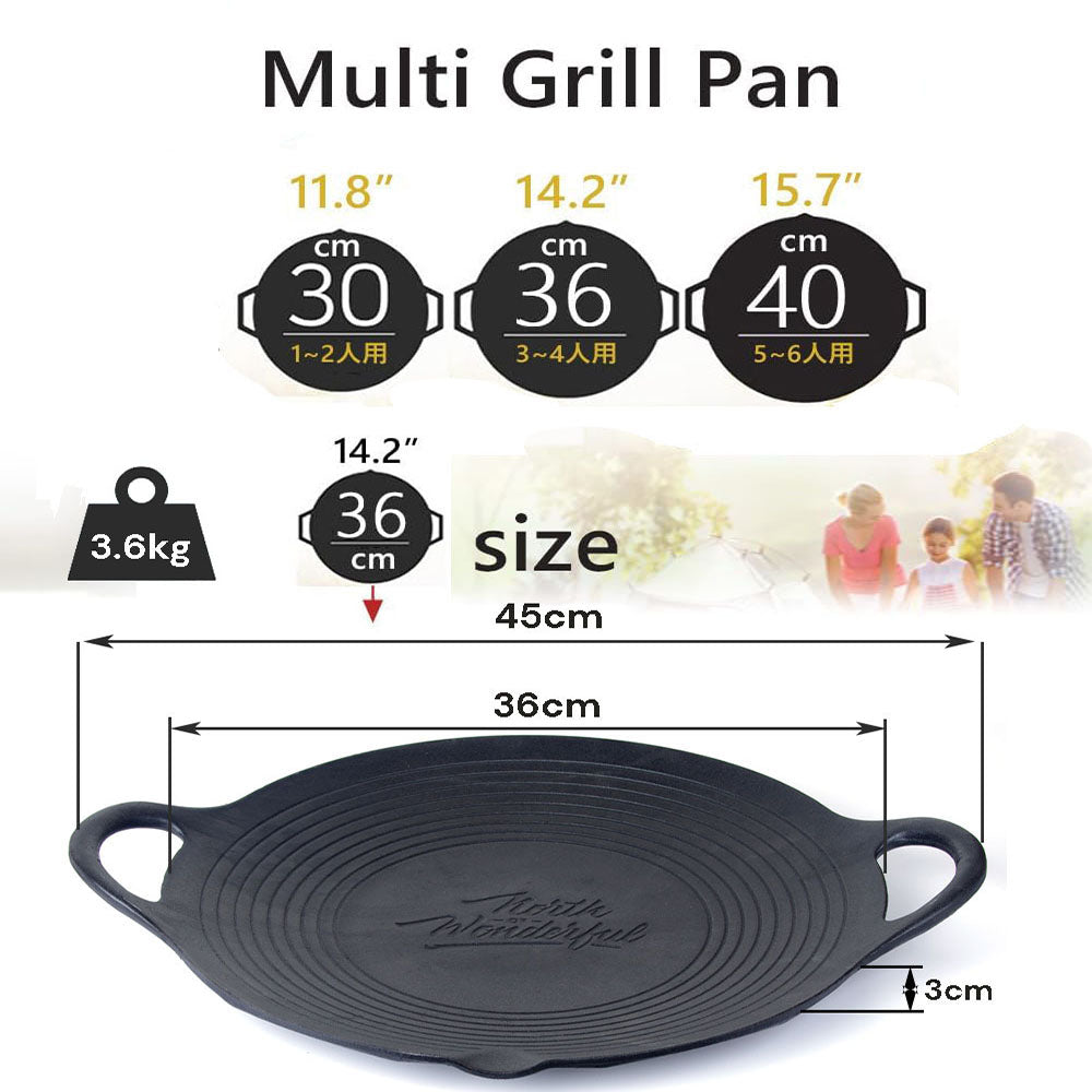 Heavy-Duty Cast Iron 36cm BBQ Grill Pan with Handles