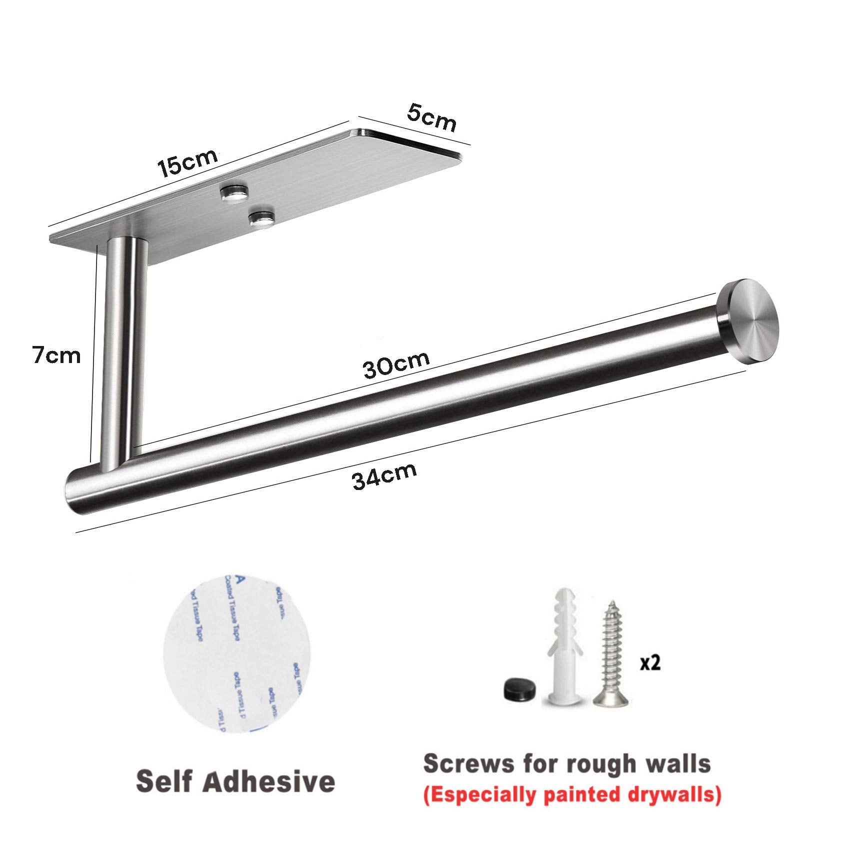 Stainless Steel Under Cabinet Paper Holder, Adhesive or Screw