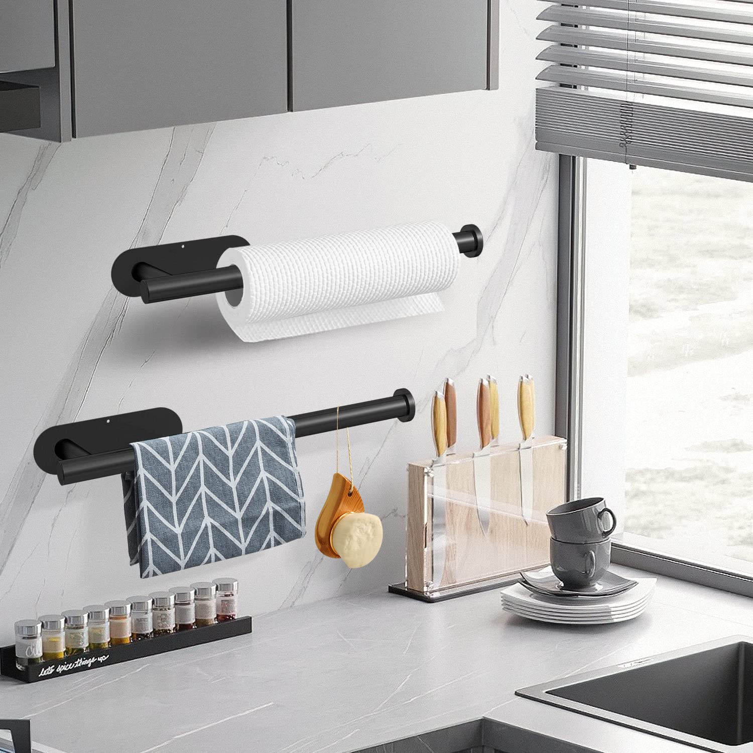 Stainless Steel Black Under Cabinet Paper Towel Holder