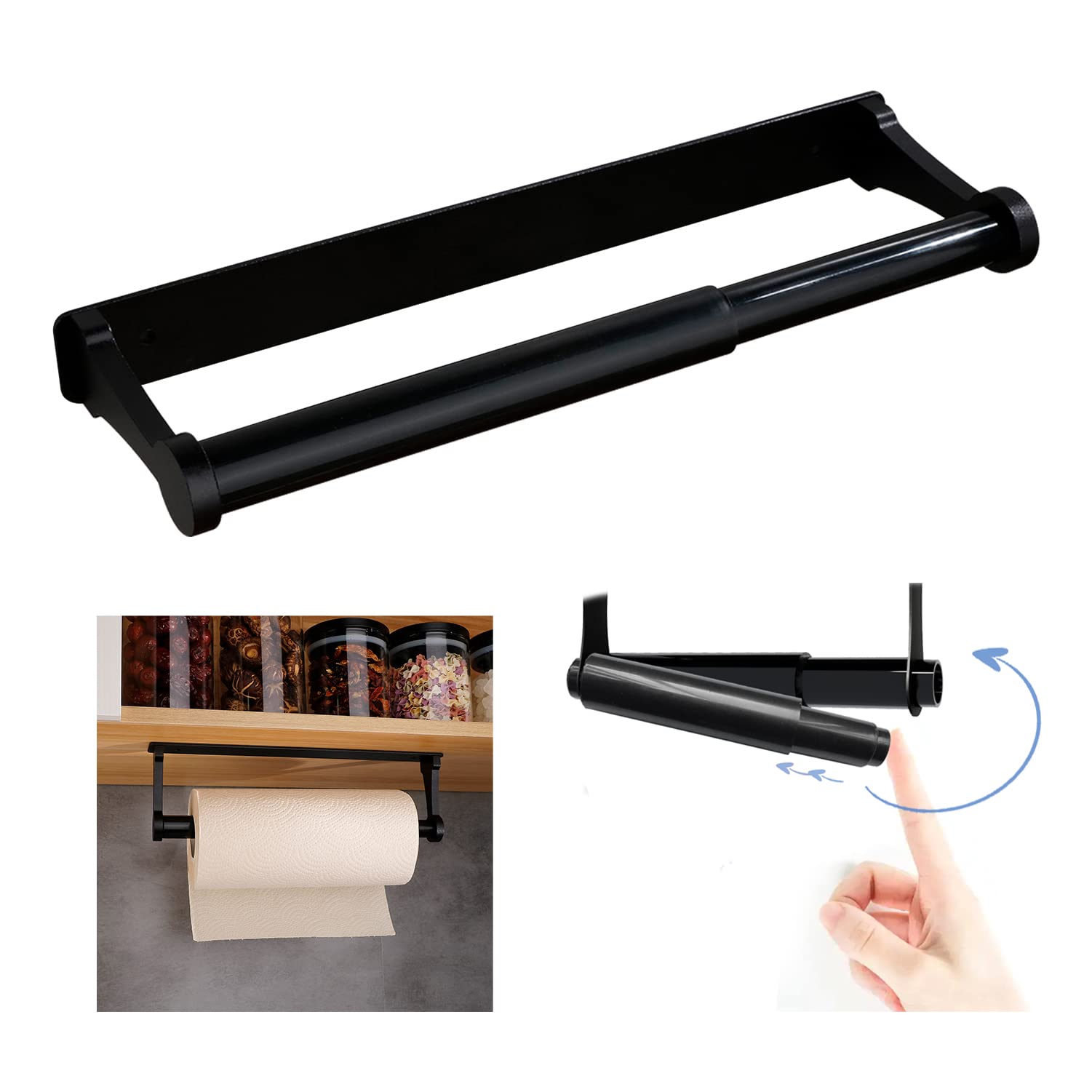 Kitchen Paper Holder Under Cabinet Screw Wall Mount Adhesive Paper Towel Holder Rectangle Black