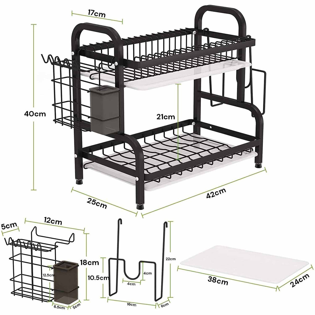 Stack Rack Drip Tray Dish Rack 2 Tier Dish Dryer Drainer Stainless Steel Dish Drying Rack D