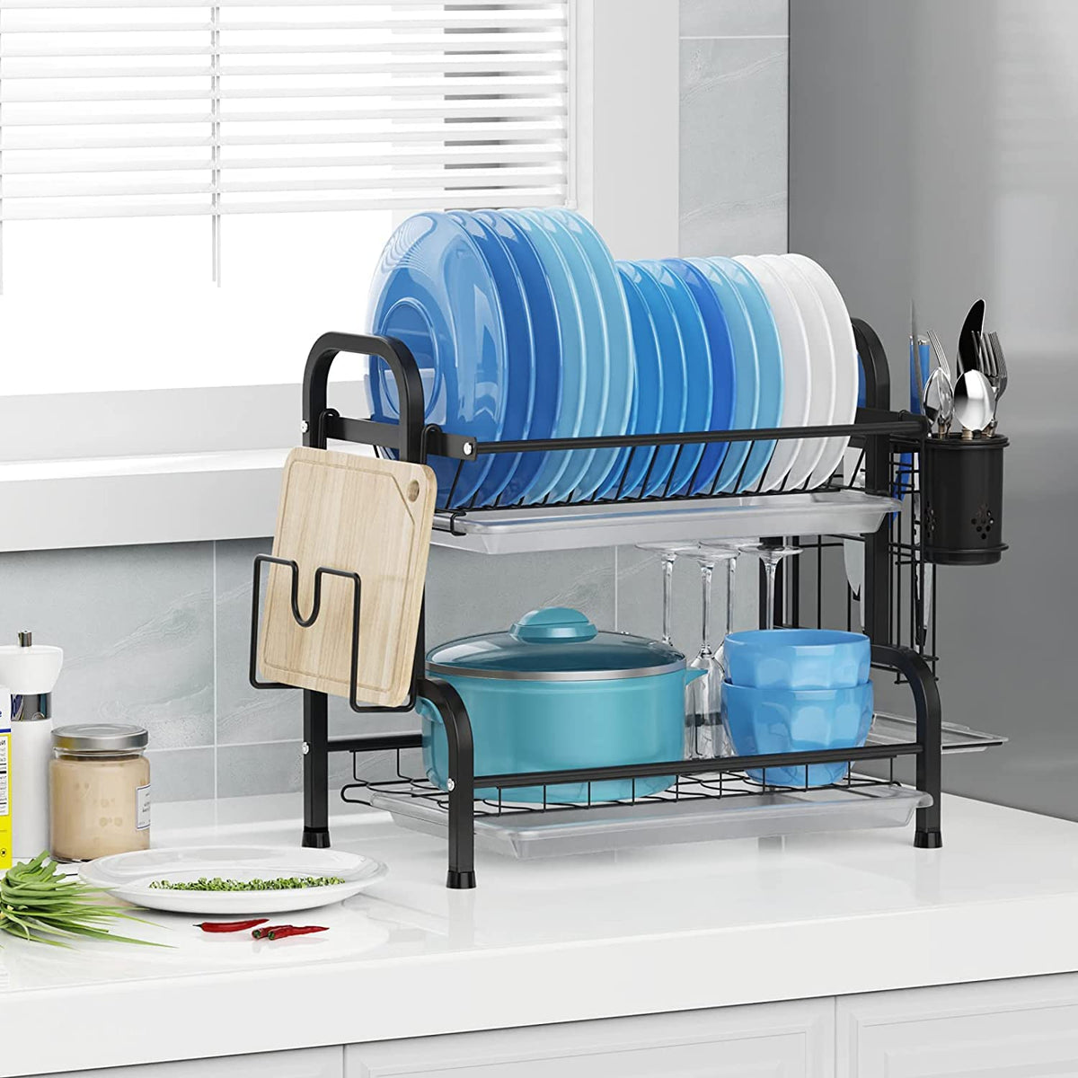 Stack Rack Drip Tray Dish Rack 2 Tier Dish Dryer Drainer Stainless Steel Dish Drying Rack D