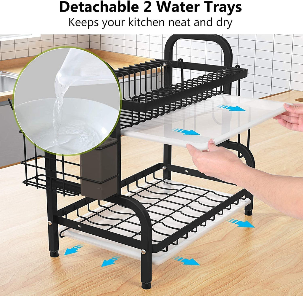 Stack Rack Drip Tray Dish Rack 2 Tier Dish Dryer Drainer Stainless Steel Dish Drying Rack D