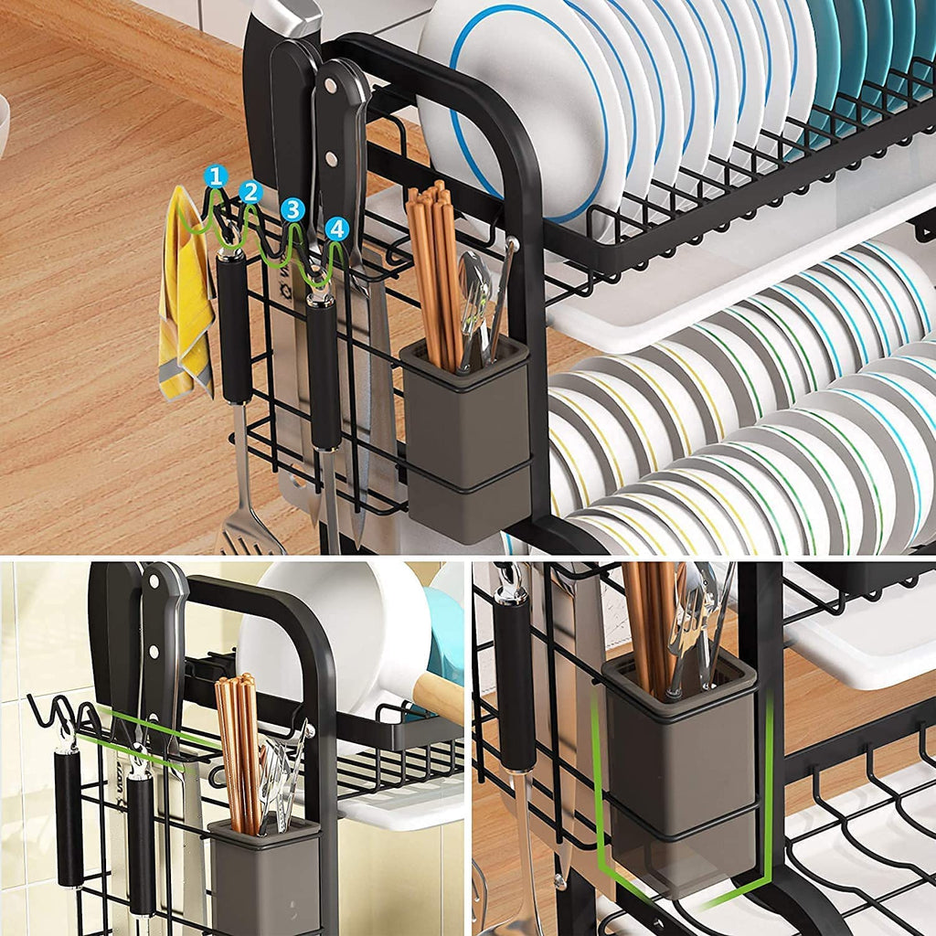 Stack Rack Drip Tray Dish Rack 2 Tier Dish Dryer Drainer Stainless Steel Dish Drying Rack D