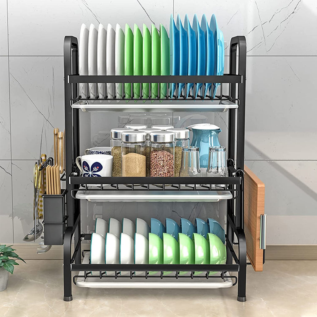 Stack Rack Drip Tray Dish Rack 3 Tier Dish Dryer Drainer Stainless Steel Dish Drying Rack D