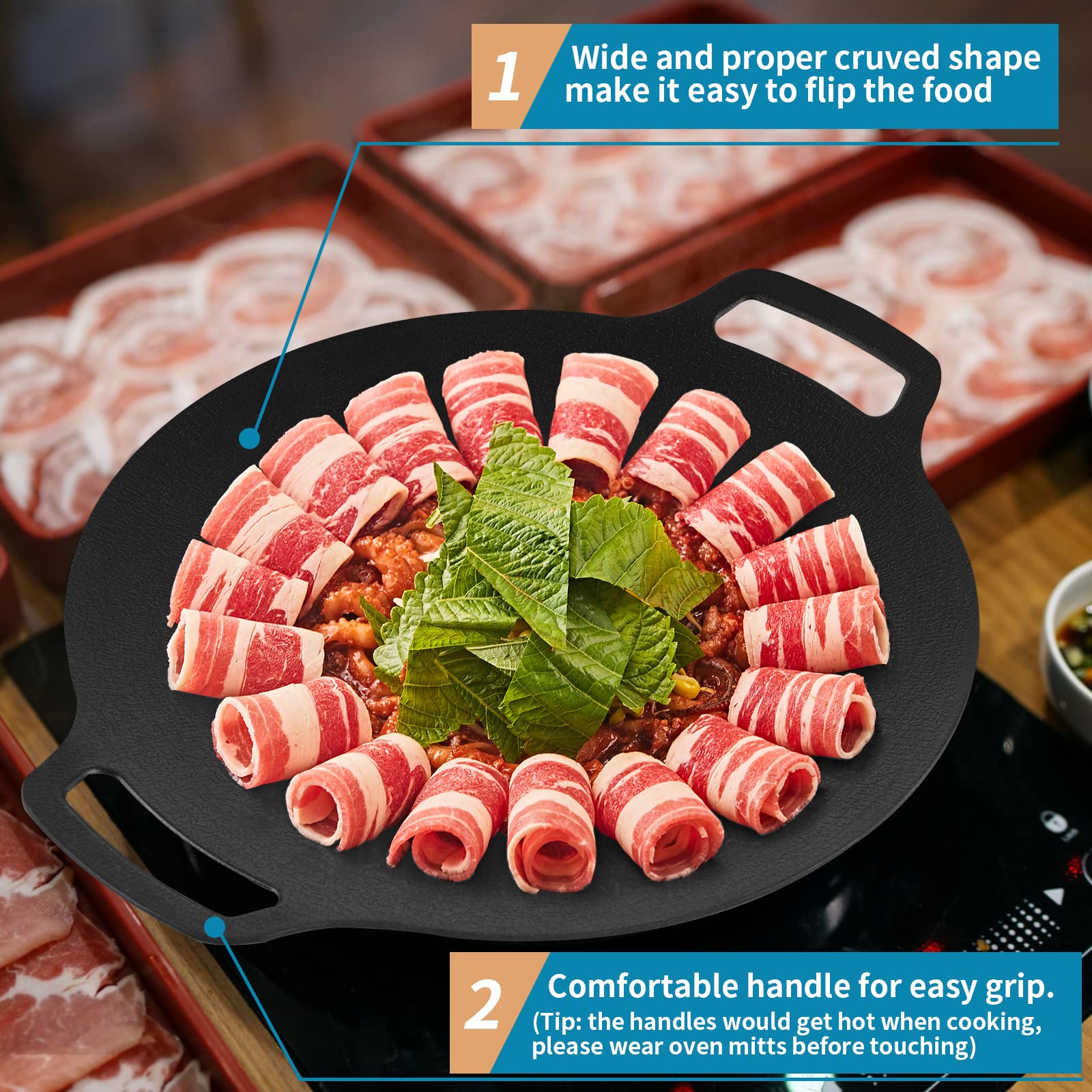 Nonstick 40cm 6 Layer Korean BBQ Grill Pan Induction Safe