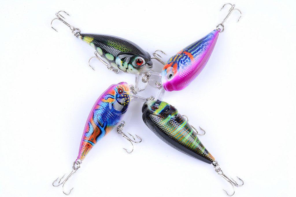 4x 5.5cm Durable Crank Bait Fishing Lures with 3D Eyes