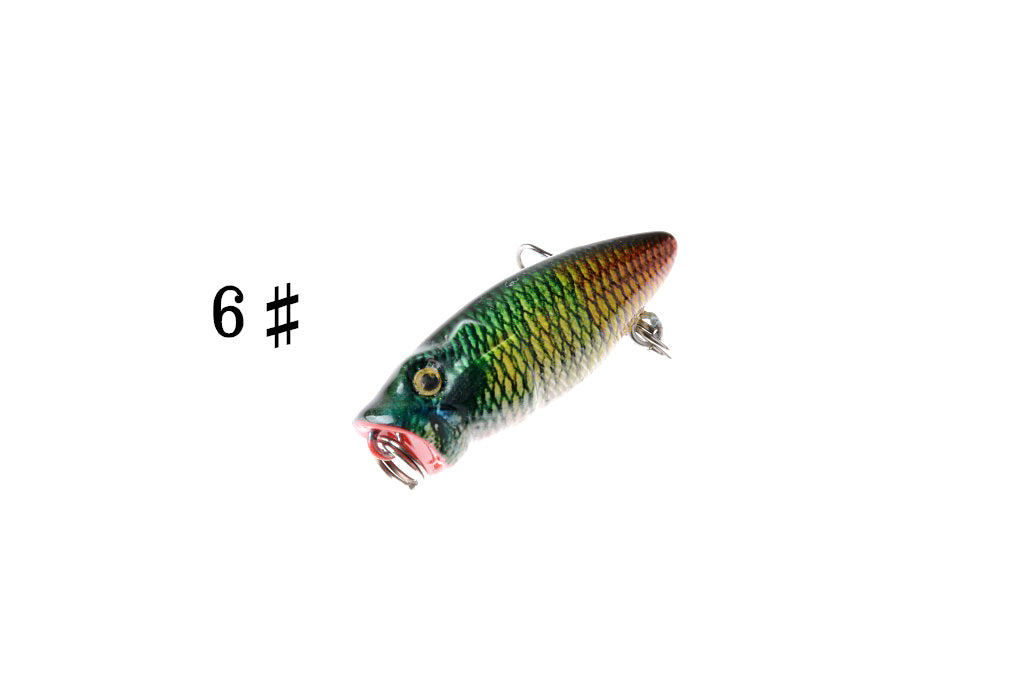 6X 3.5cm Topwater Popper Fishing Lures, 3D Eyes, Sharp Hooks